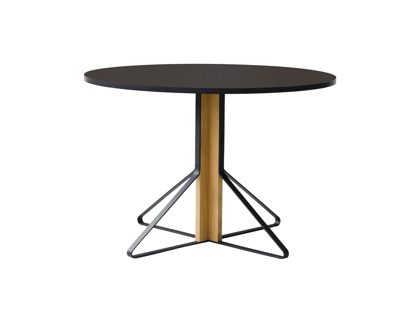 Kaari Table Round by Artek - Tabletop Diameter: 110 cm (REB 004) / Linoleum Black Tabletop / Natural Oak Base