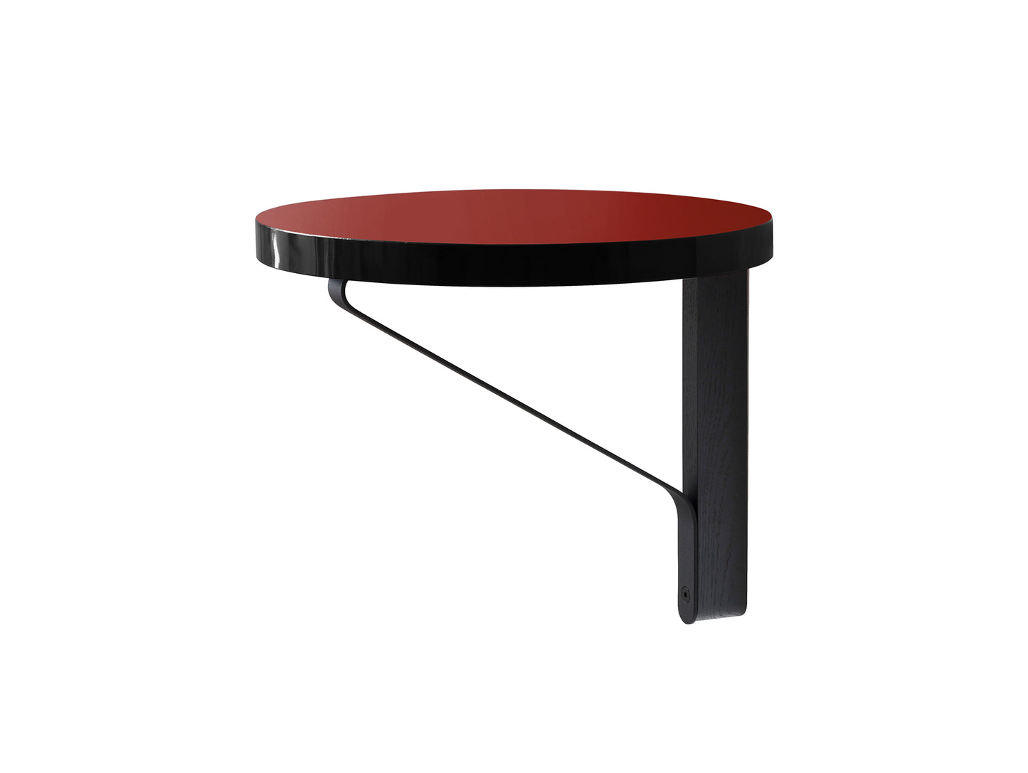 Kaari Wall Console REB 007 by Artek - Black Lacquered Oak Bracket / Red Linoleum / Black Edge
