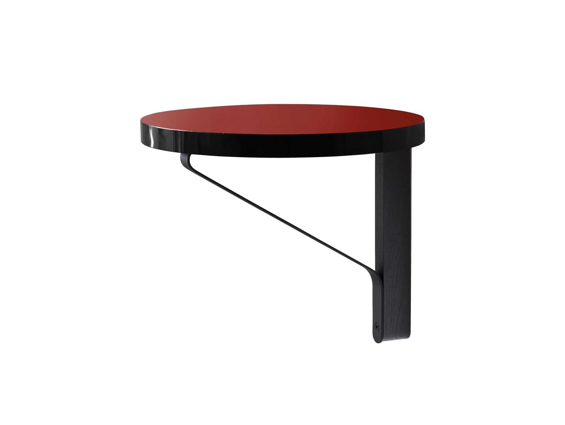 Kaari Wall Console REB 007 by Artek - Black Lacquered Oak Bracket / Red Linoleum / Black Edge