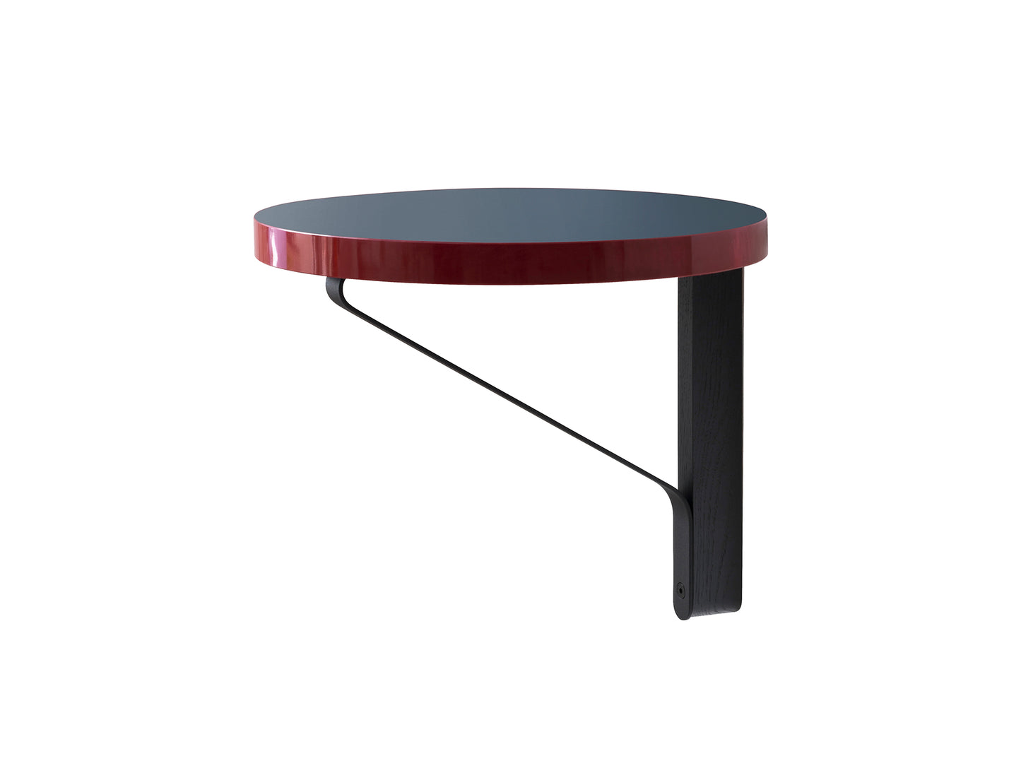 Kaari Wall Console REB 007 by Artek - Black Lacquered Oak Bracket / Blue Linoleum / High Gloss Red Edge