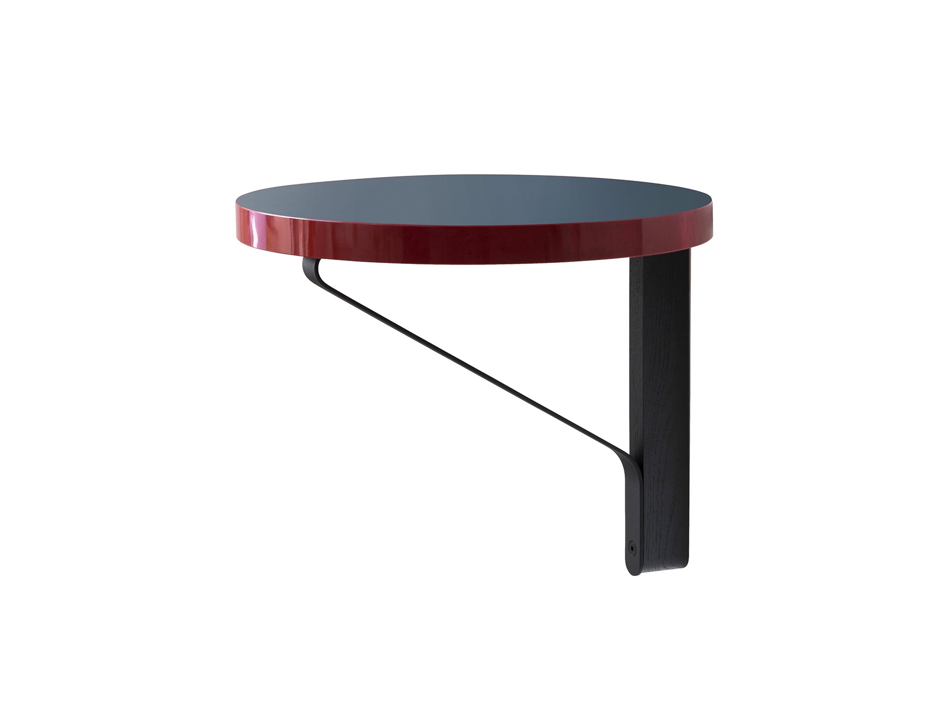 Kaari Wall Console REB 007 by Artek - Black Lacquered Oak Bracket / Blue Linoleum / High Gloss Red Edge