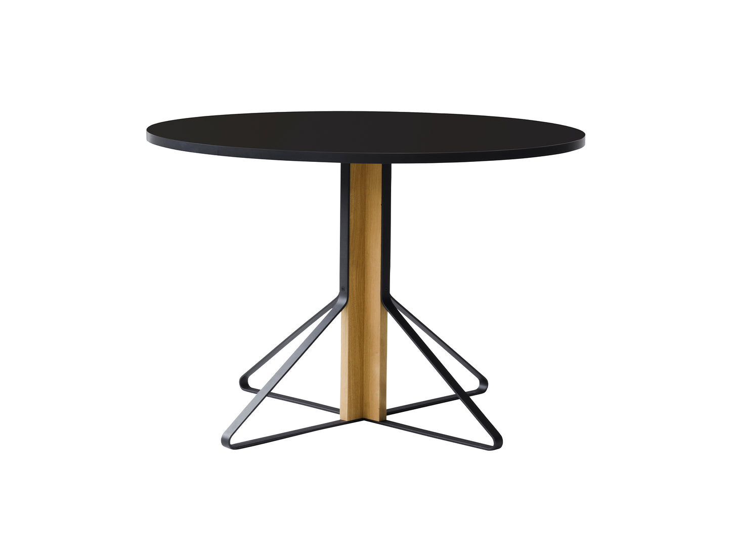 Kaari Table Round by Artek - Tabletop Diameter: 110 cm (REB 004) / Black Gloss HPL Tabletop / Natural Oak Base