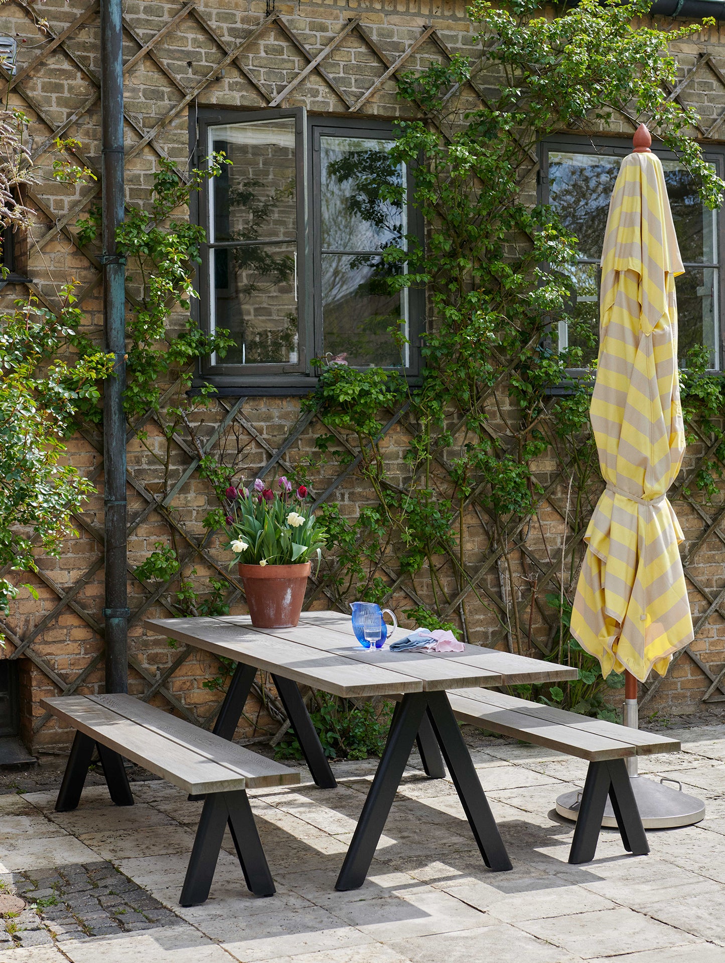 Messina Striped Umbrella by Skagerak - D300 / Lemon Sand Stripes