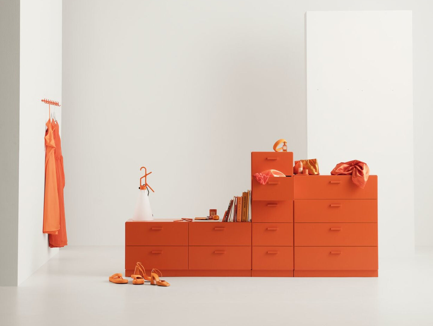 Relief Drawers with Plinth Base - Tall by String - Orange