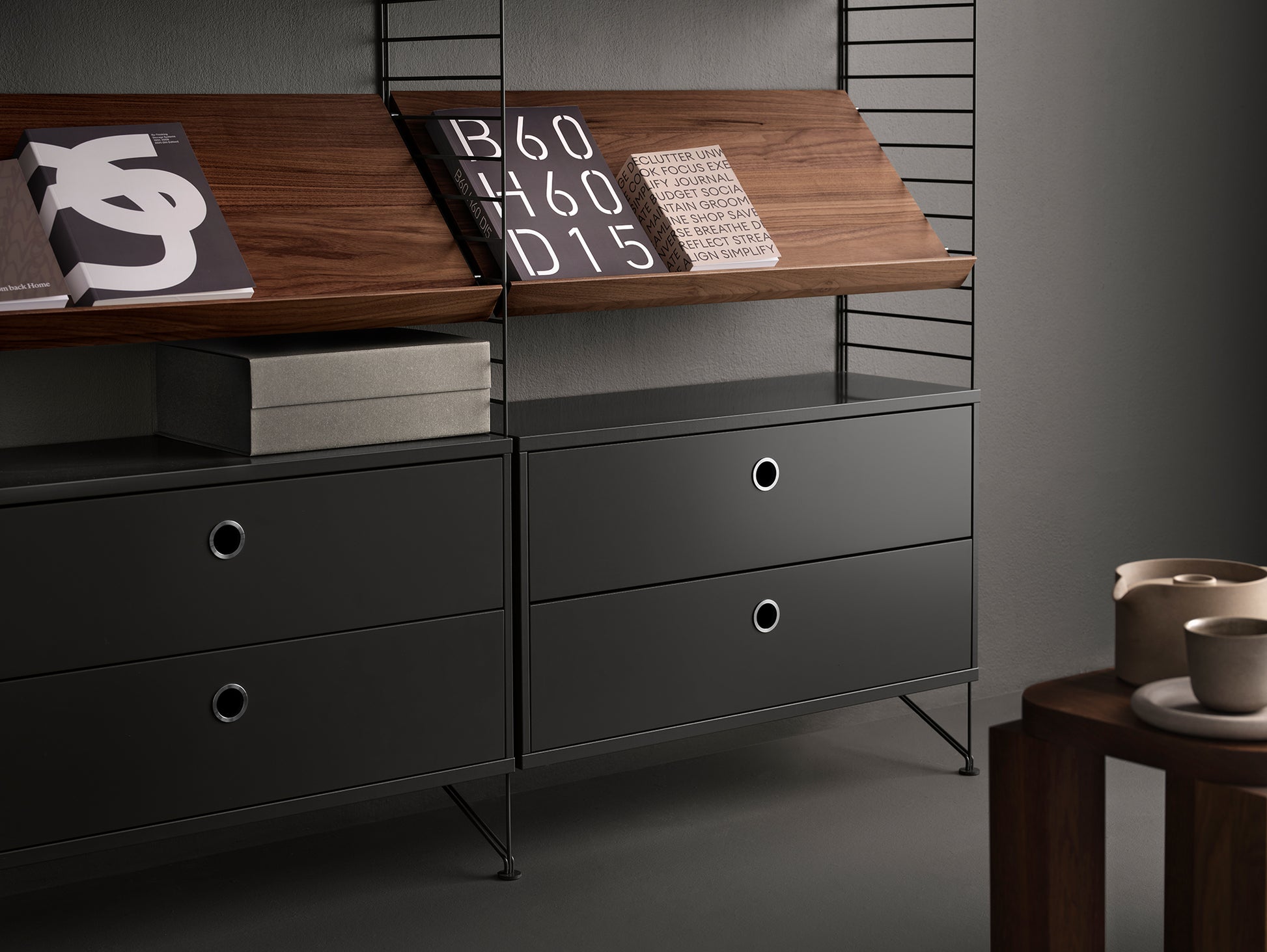 String System Chest with 2 Drawers by String - Wide / Dark Grey