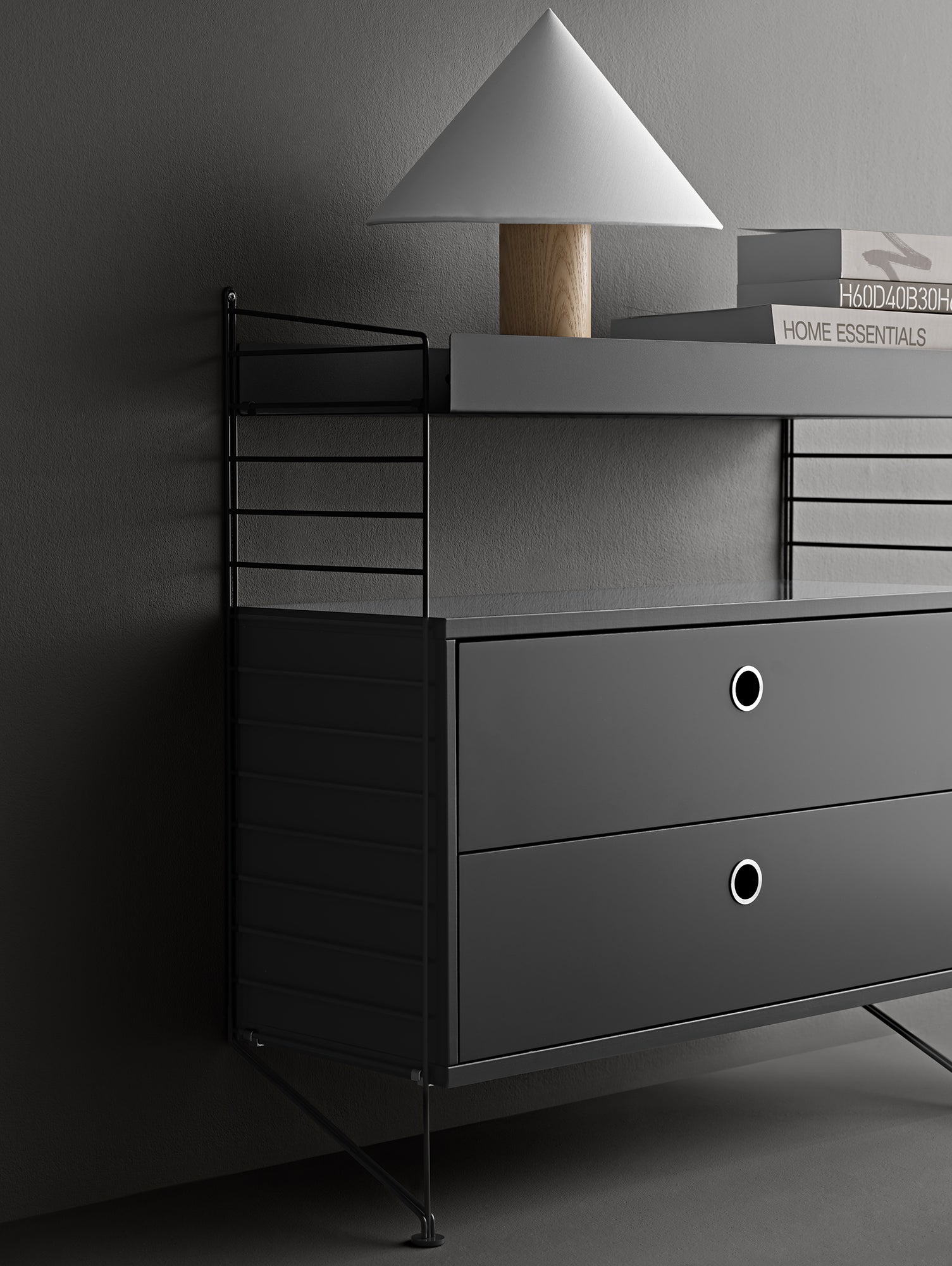 String System Chest with 2 Drawers by String - Wide / Dark Grey