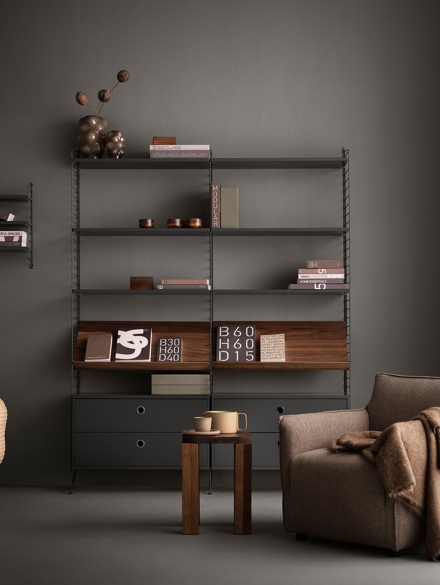 String System Chest with 2 Drawers by String - Wide / Dark Grey