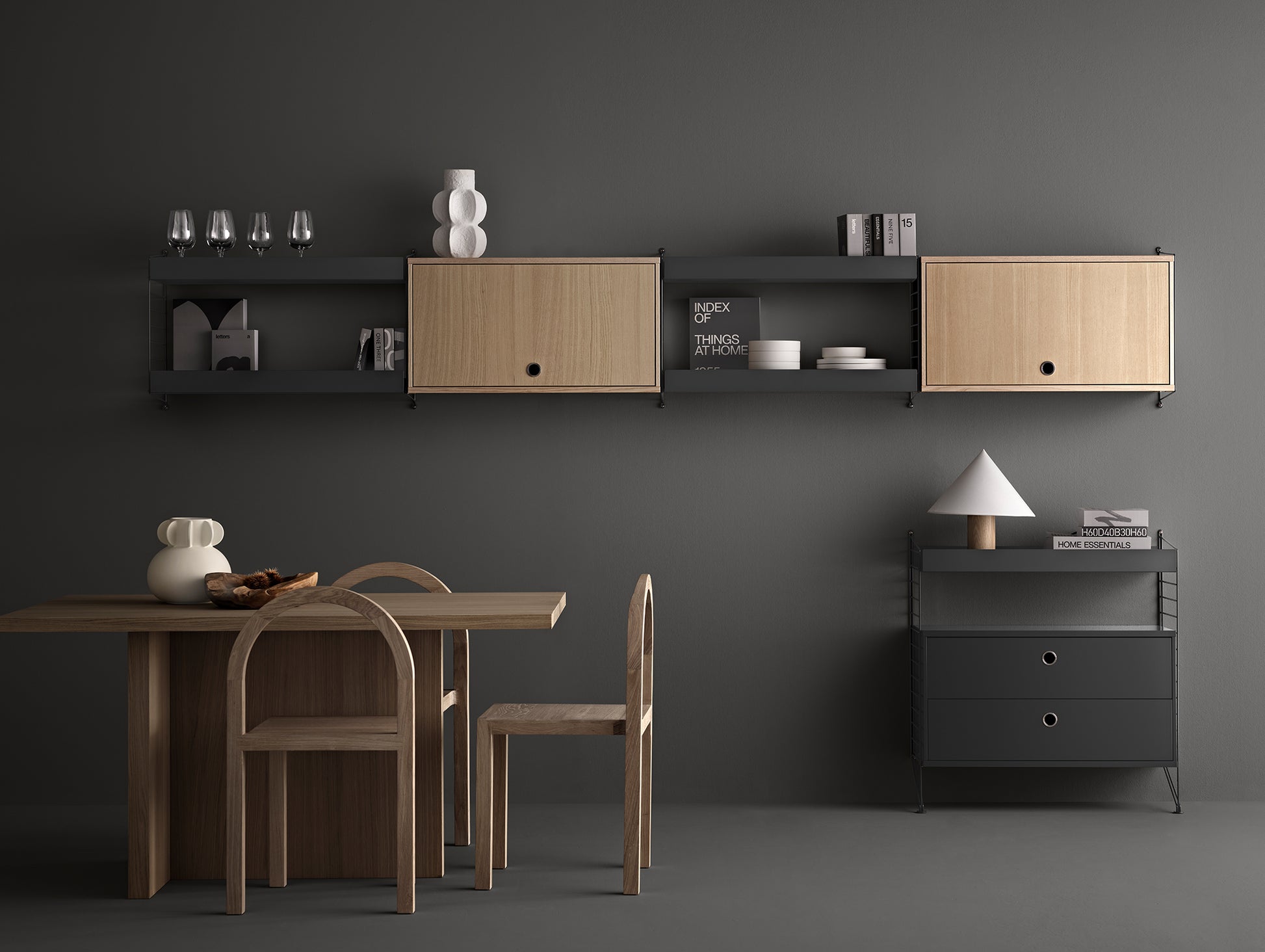 String System Chest with 2 Drawers by String - Wide / Dark Grey