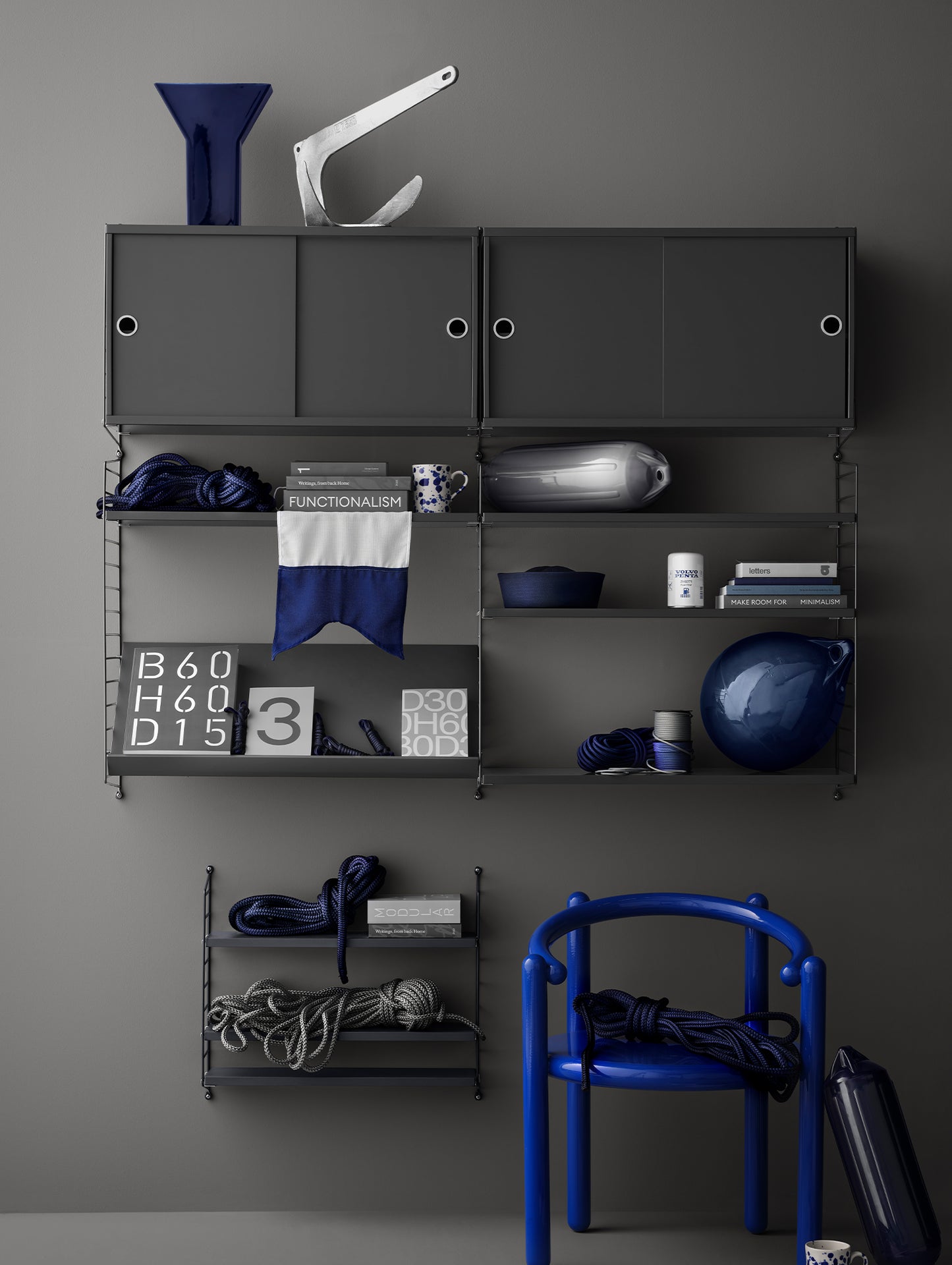 String System Cabinet with Sliding Doors by String - Dark Grey