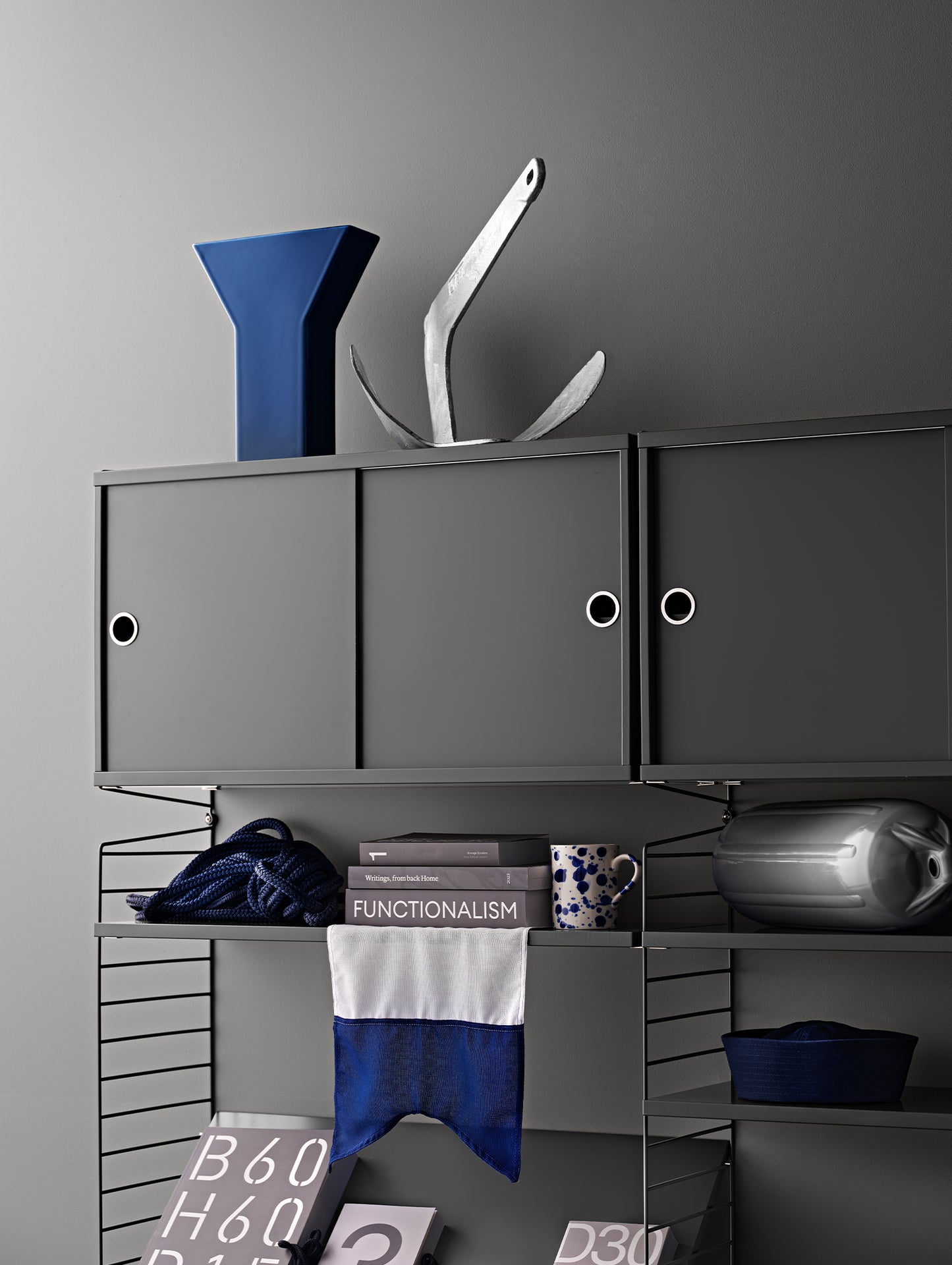String System Cabinet with Sliding Doors by String - Dark Grey