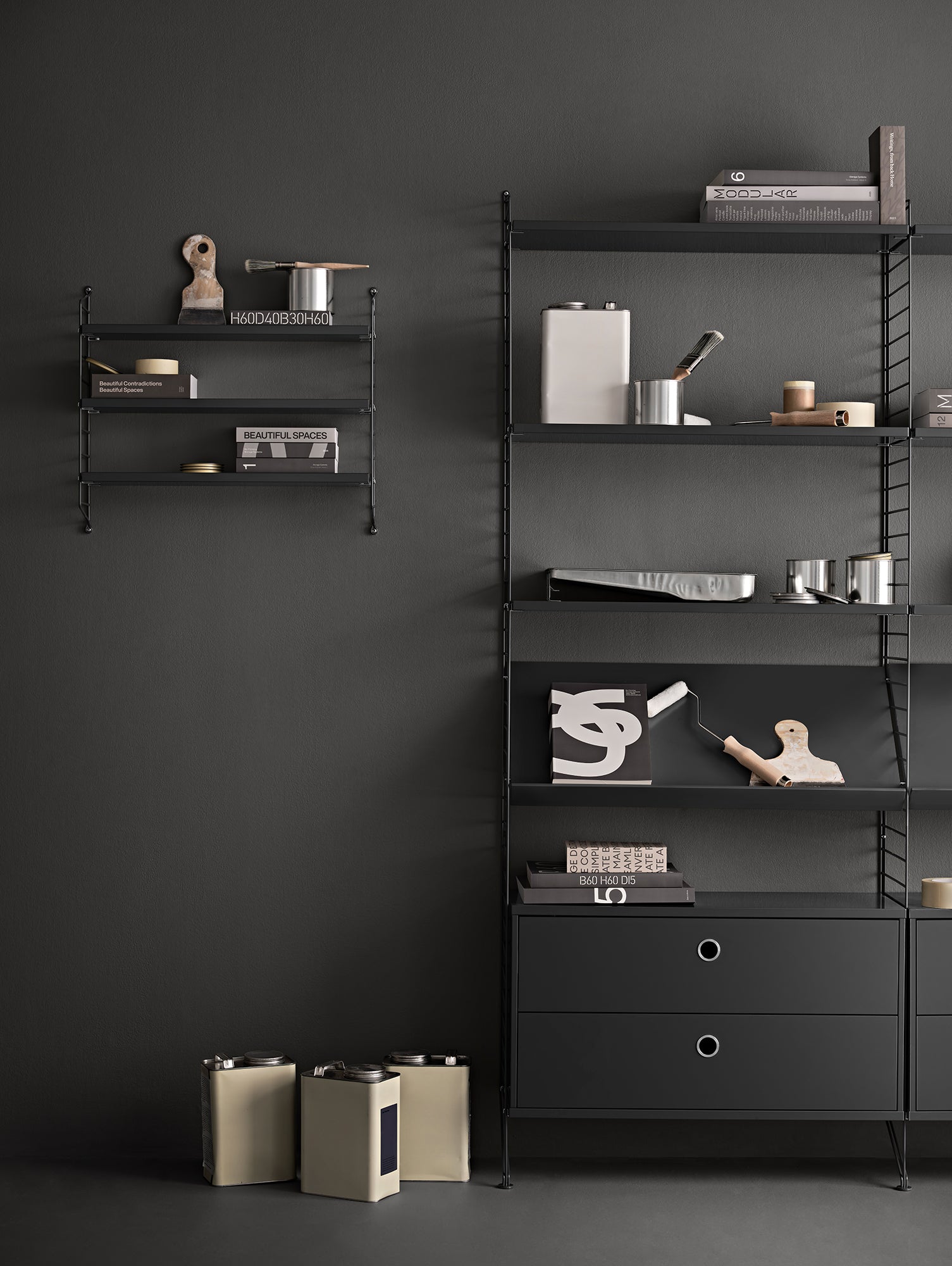 String System Chest with 2 Drawers by String - Wide / Dark Grey