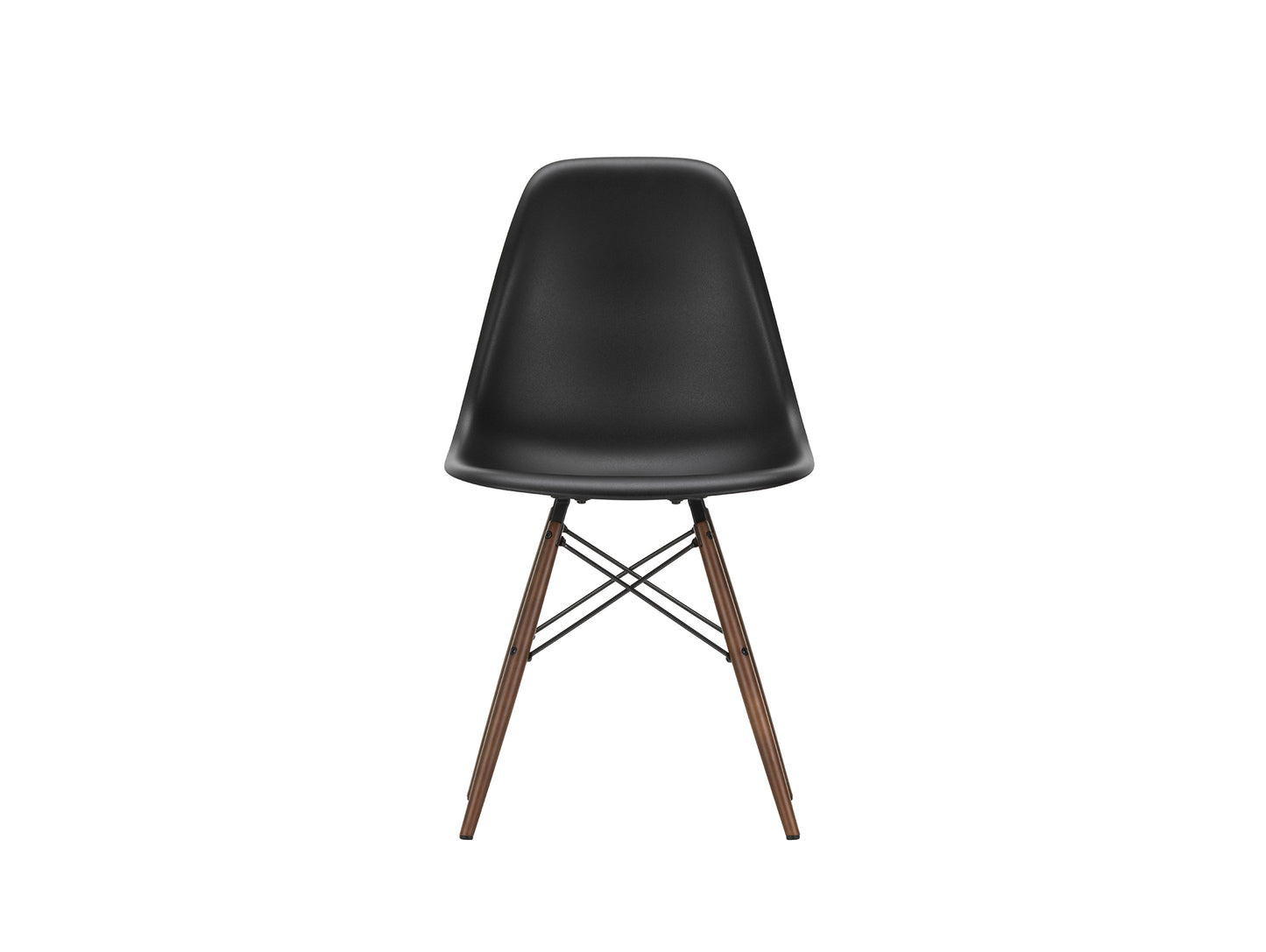 Vitra Eames DSW Plastic Side Chair - 12 Deep Black / Dark Maple Base