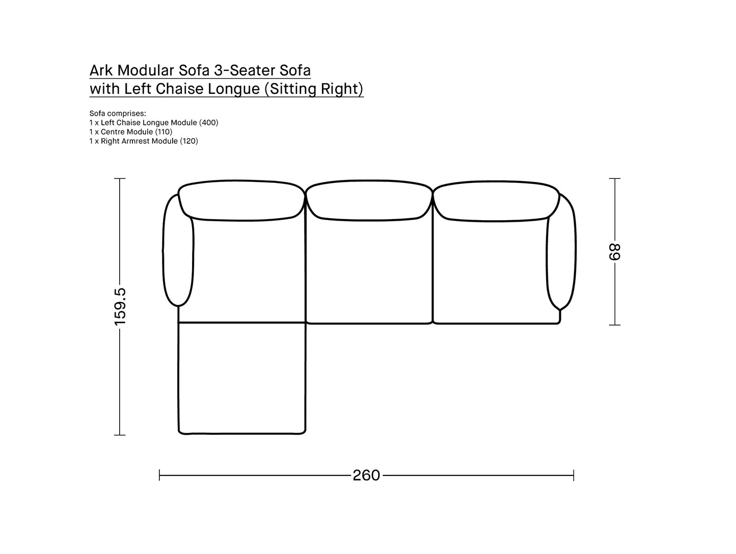 Ark Modular Sofa 3-Seater Sofa by Normann Copenhagen / with Left Chaise Longue (Sitting Right)