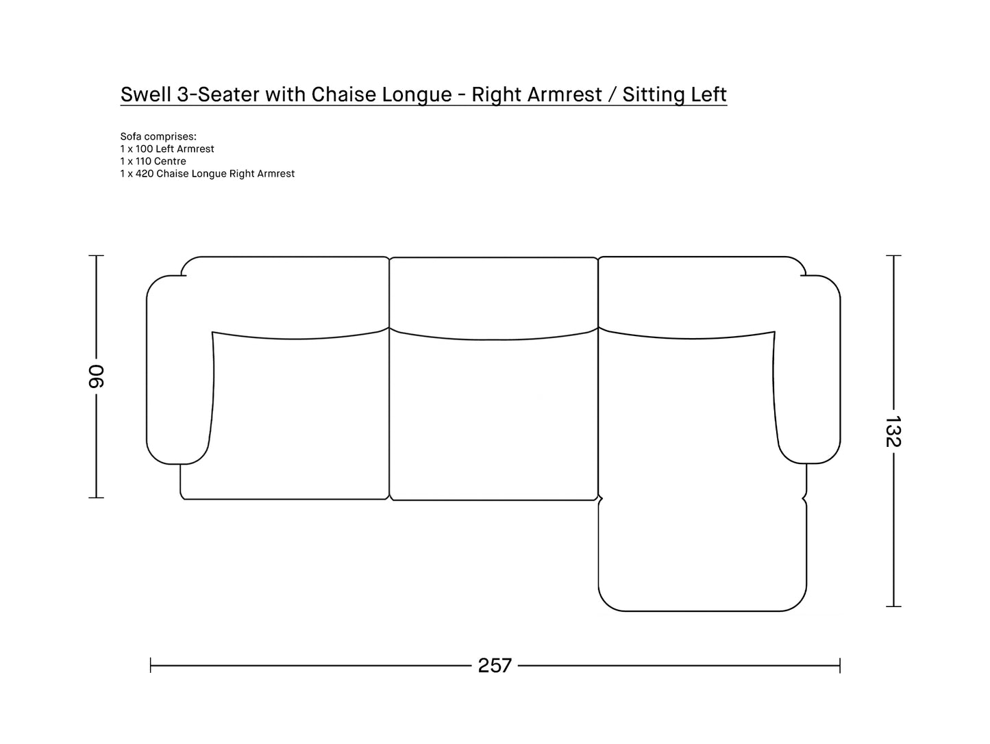 Swell 3-Seater Sofa with Chaise Longue - Right Armrest (Sitting Left) by Normann Copenhagen
