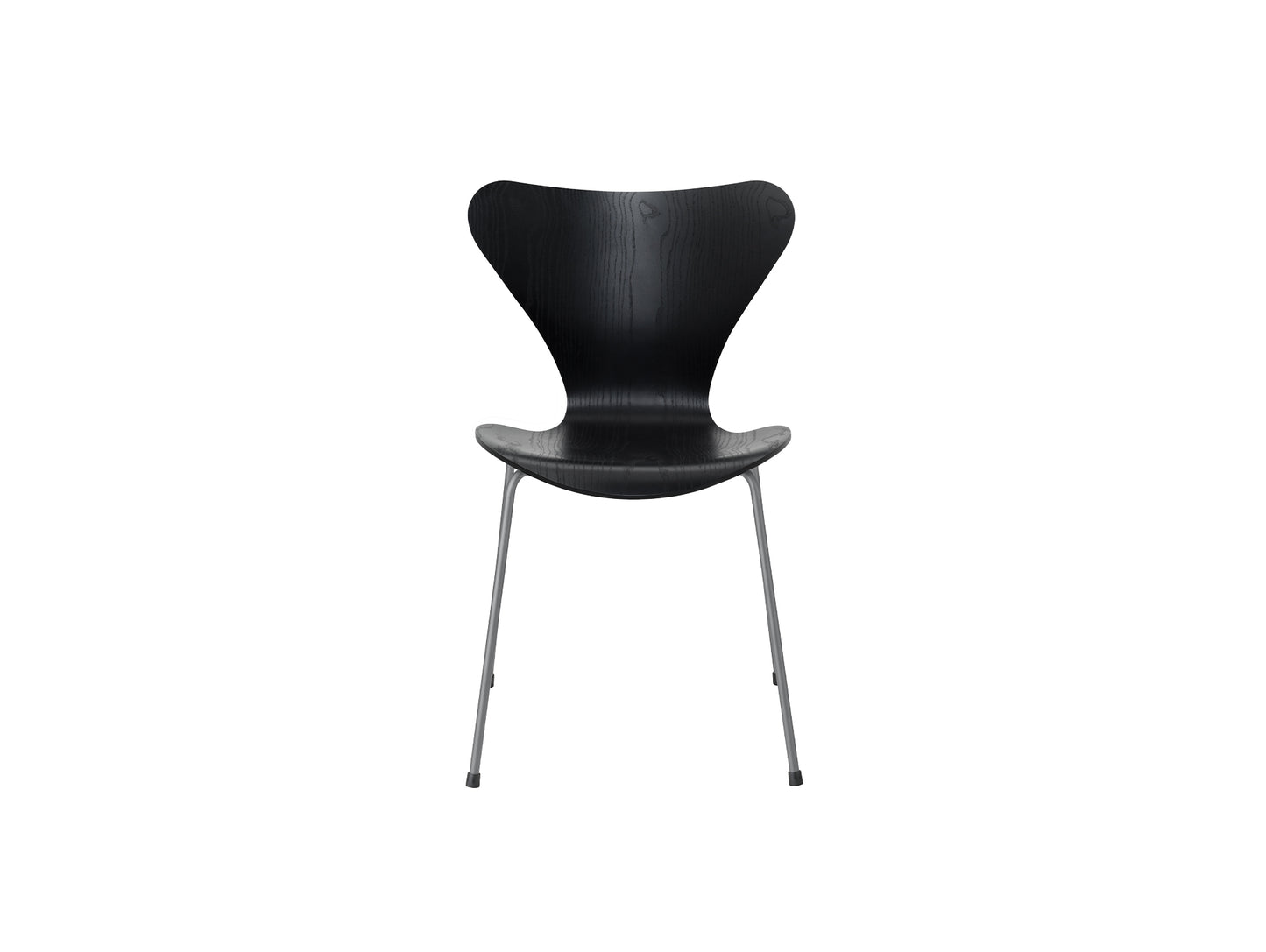 Series 7™ 3107 Dining Chair by Fritz Hansen - Black Coloured Ash Veneer Shell / Silver Grey Steel