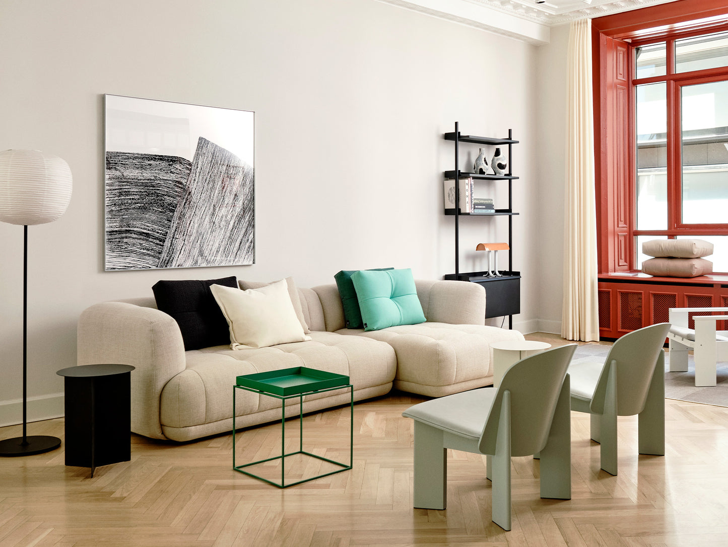 Chisel Lounge Chair (Front Upholstery) by HAY - Eucalyptus Lacquered Beech / Eucalyptus Sense Leather