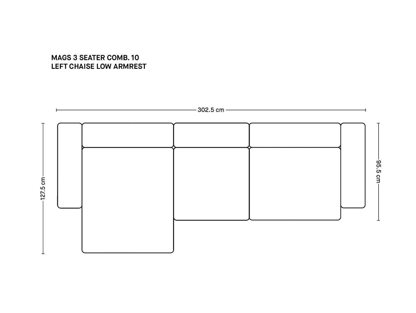 Mags 3人掛けソファ(肘掛け低め)