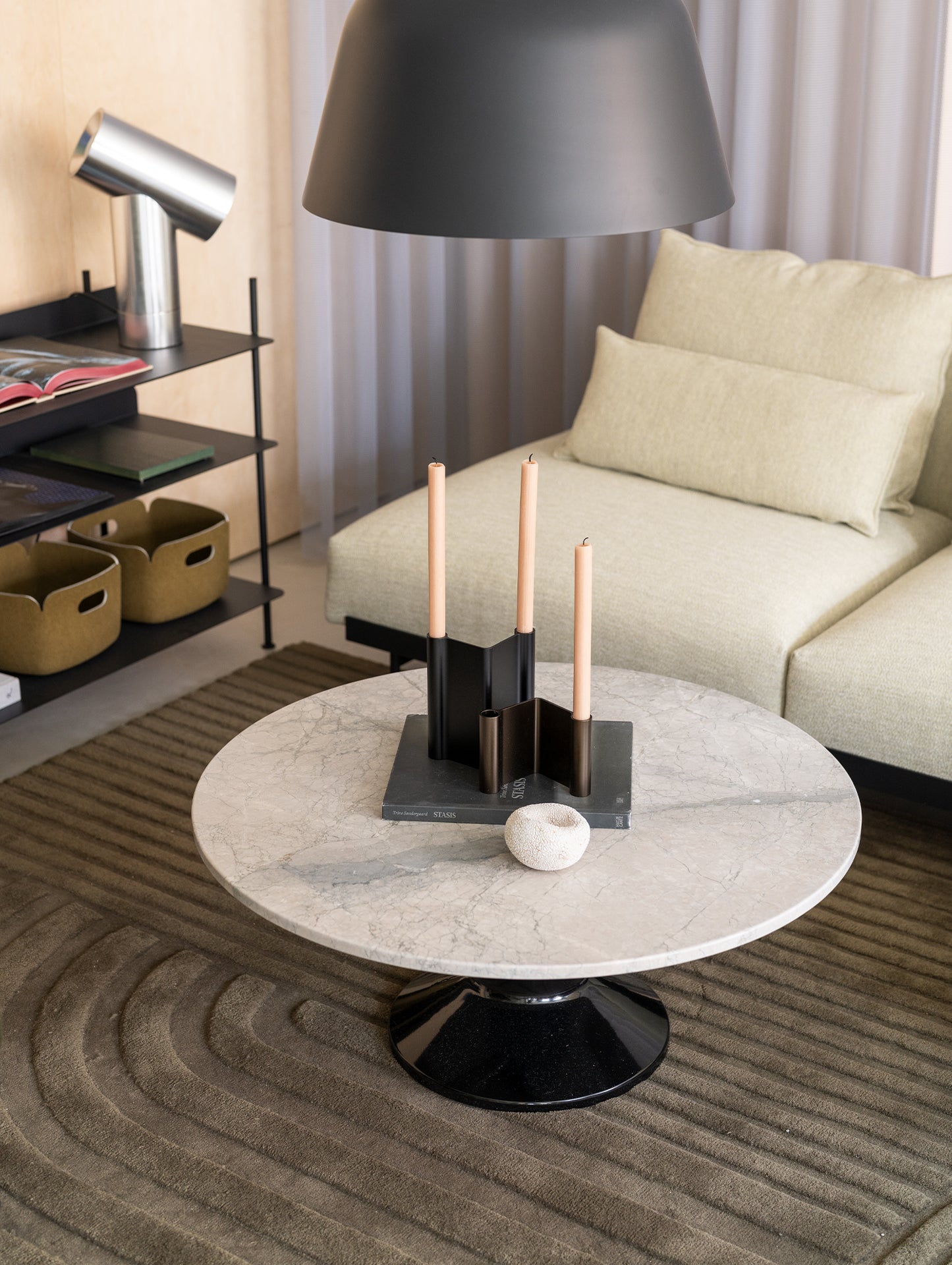 Midst Coffee Table by Muuto - Grey Marble Tabletop / Black Steel Base