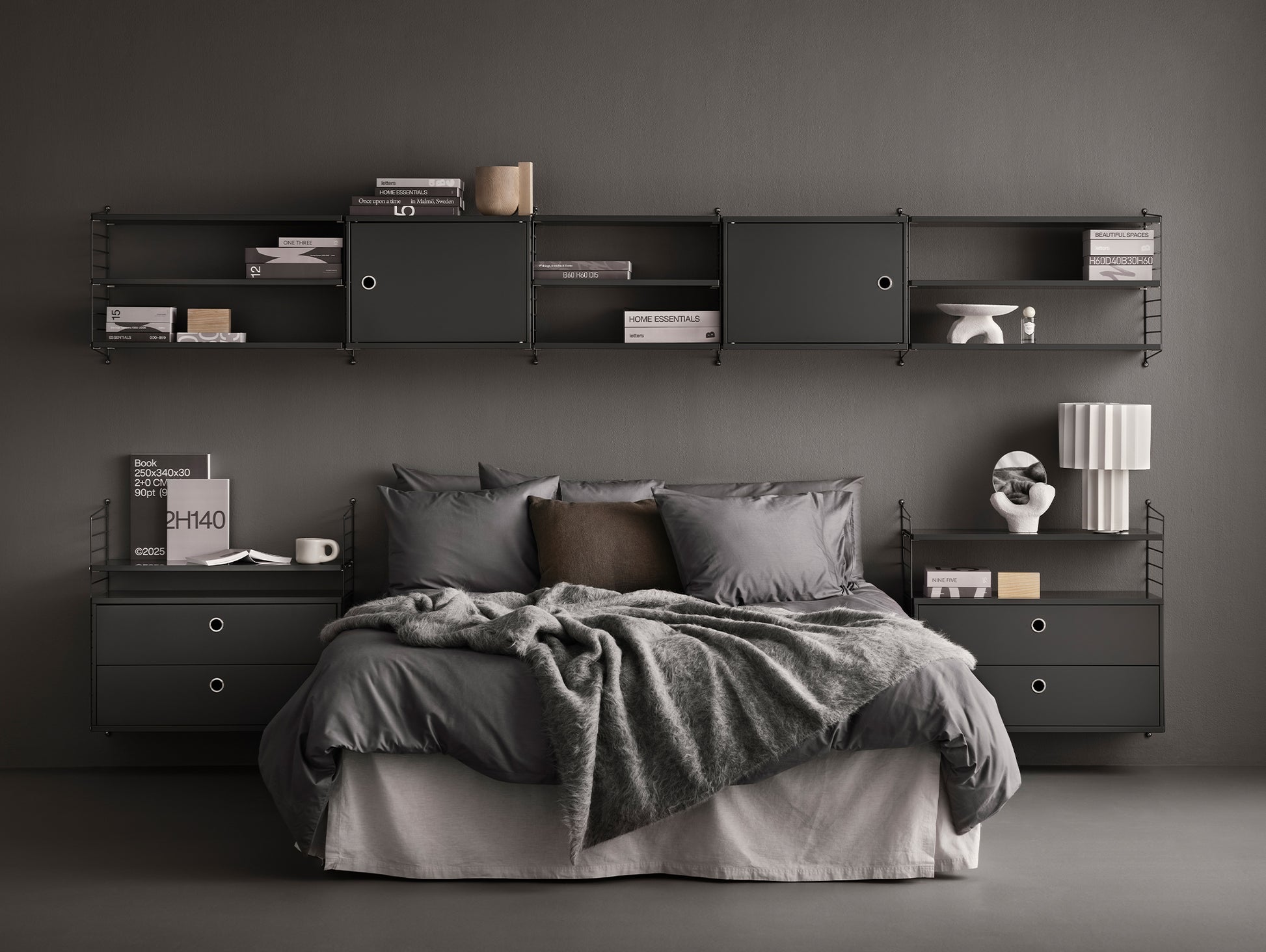 String System Chest with 2 Drawers by String - Wide / Dark Grey