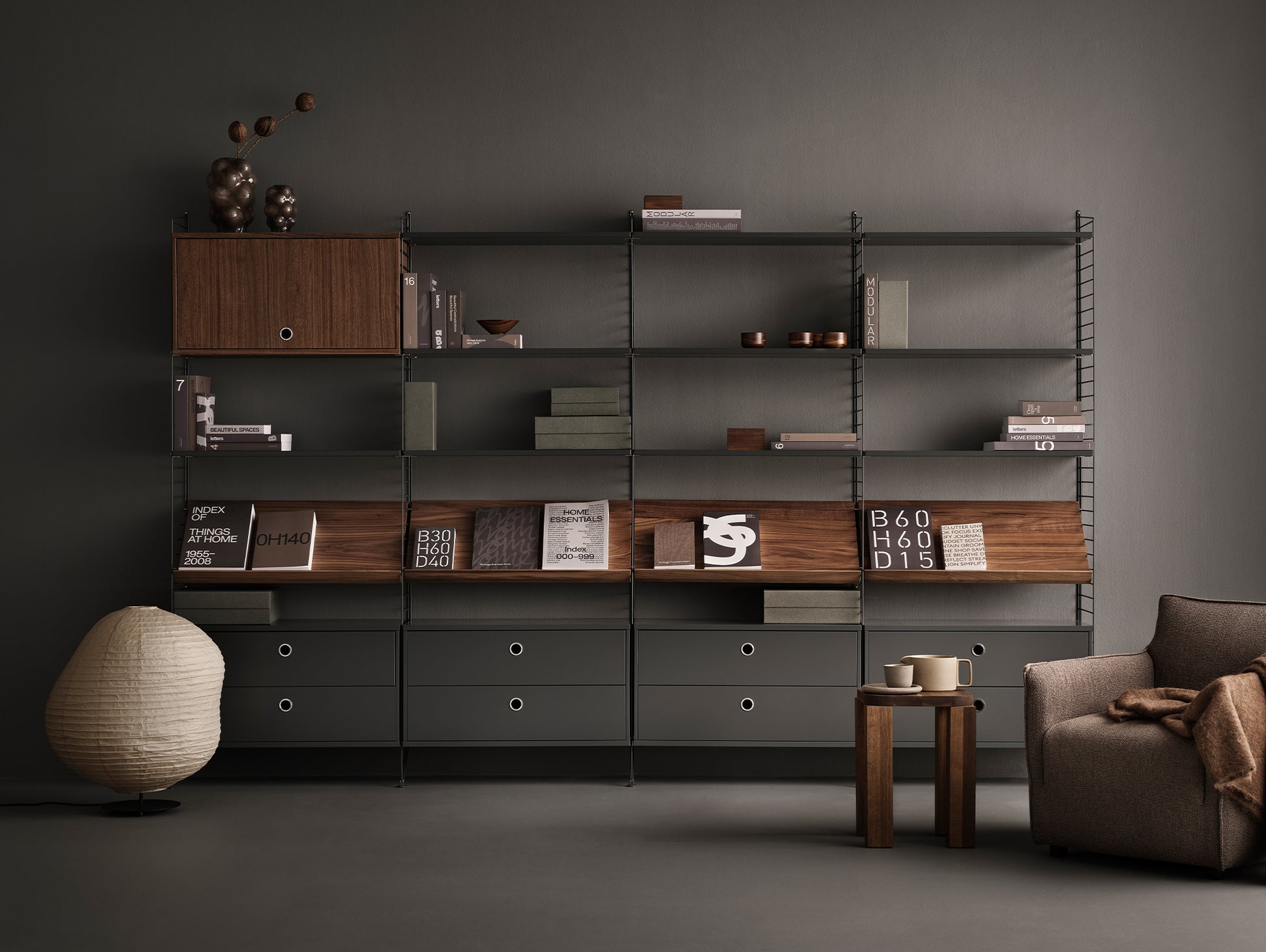 String System Chest with 2 Drawers by String - Wide / Dark Grey