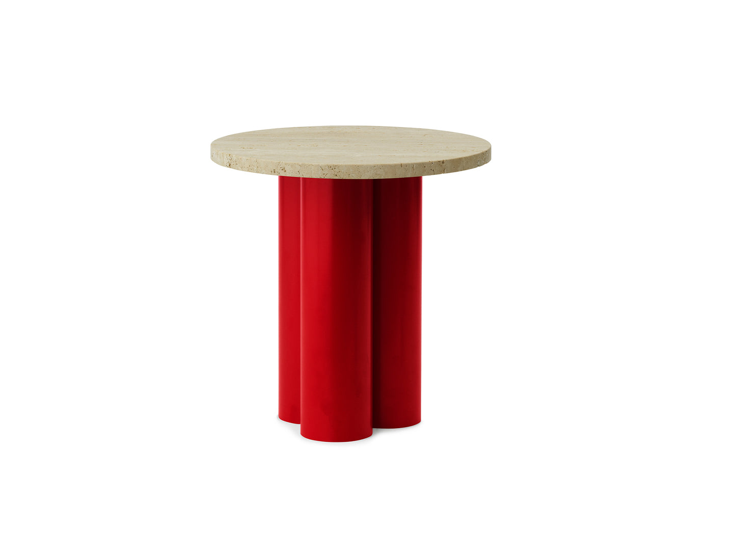 Dit Side Table by Normann Copenhagen - Bright Red Base / Travertine Light
