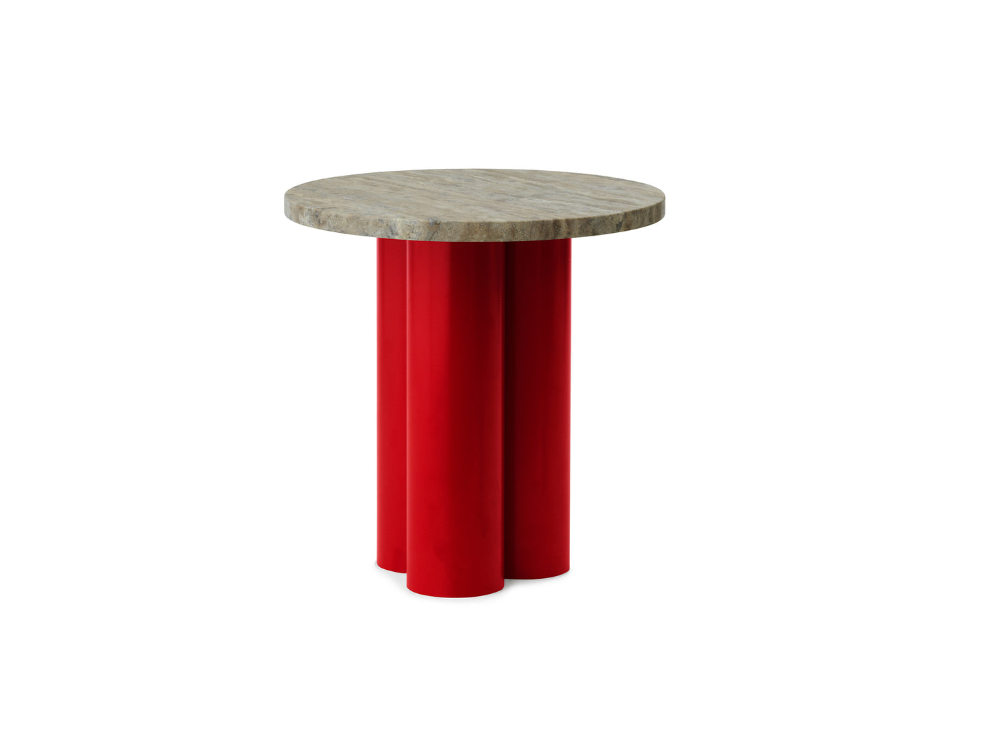 Dit Side Table by Normann Copenhagen - Bright Red Base / Travertine Silver