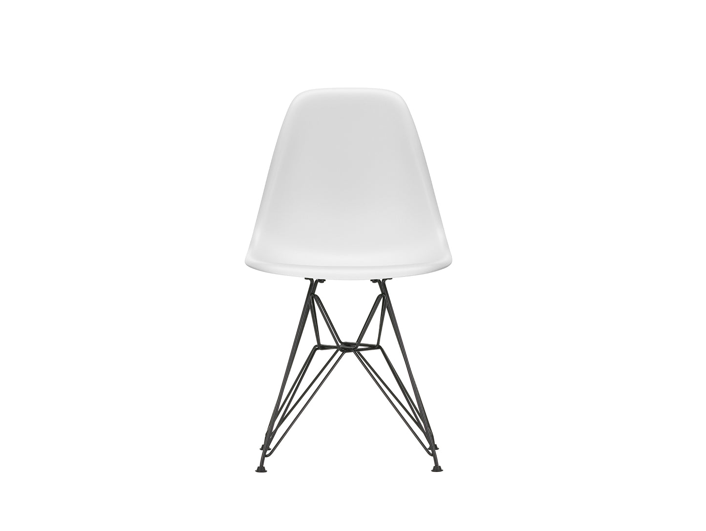 Eames DSR Plastic Side Chair (New Height) in Cotton White RE with Basic Dark Base by Vitra