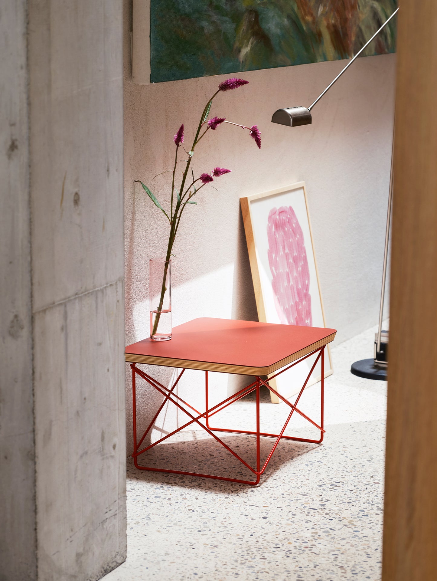 Eames Occasional Table LTR by Vitra - Dark Brick Linoleum / Eames Classic Red Steel