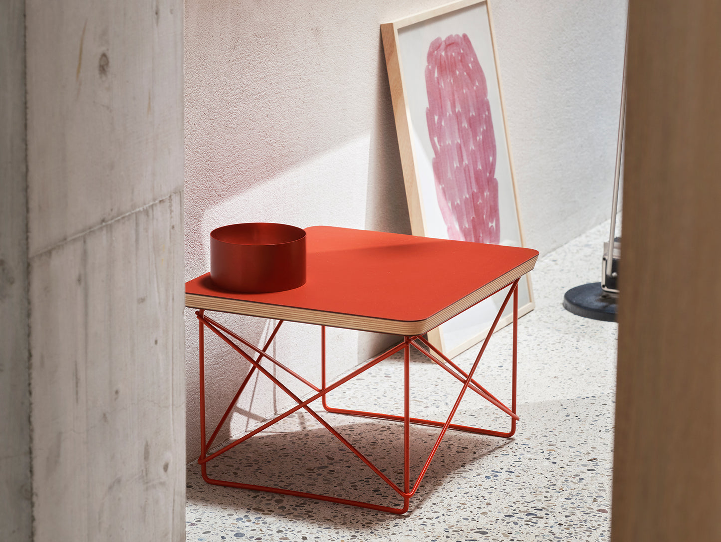 Eames Occasional Table LTR by Vitra - Dark Brick Linoleum / Eames Classic Red Steel