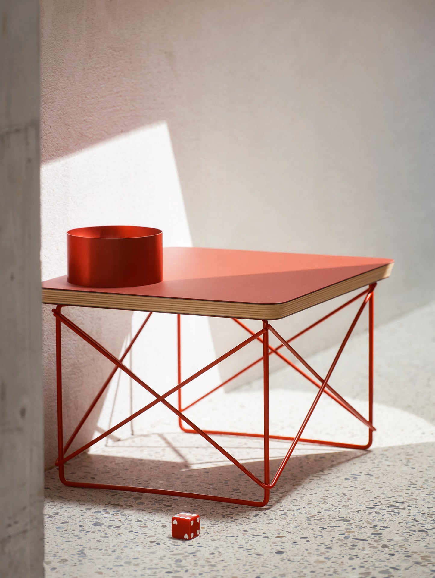 Eames Occasional Table LTR by Vitra - Dark Brick Linoleum / Eames Classic Red Steel