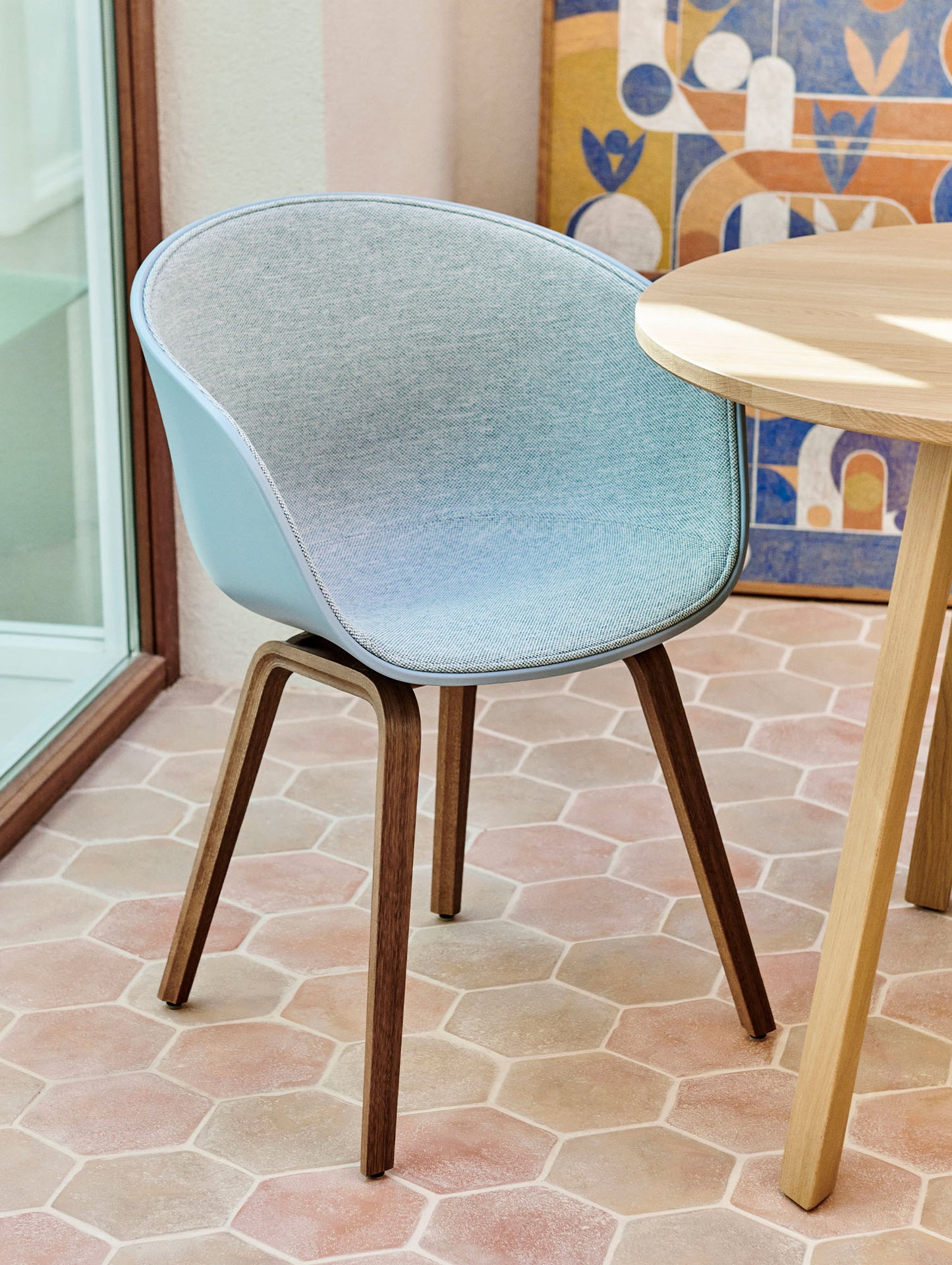 About A Chair AAC 22 - Front Upholstery by HAY - Slate Blue 2.0 + Mode 002 Shell  / Lacquered Walnut Base