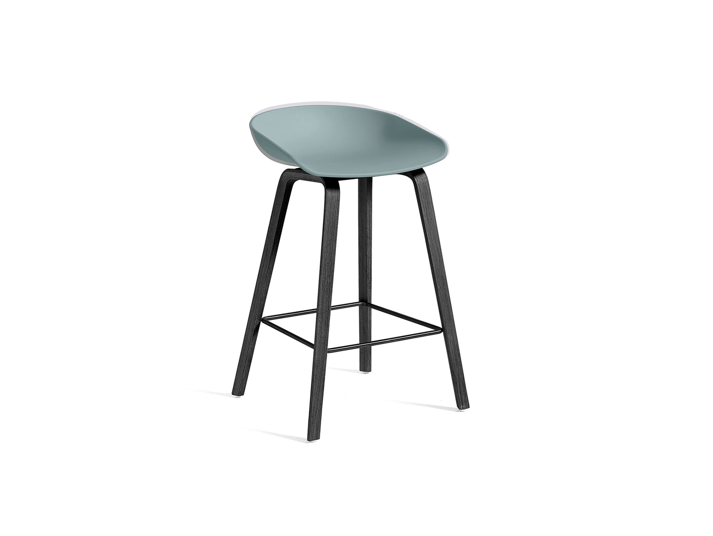 About A Stool AAS 32 by HAY - H 65cm / Dusty Blue Shell / Black Lacquered Oak Base