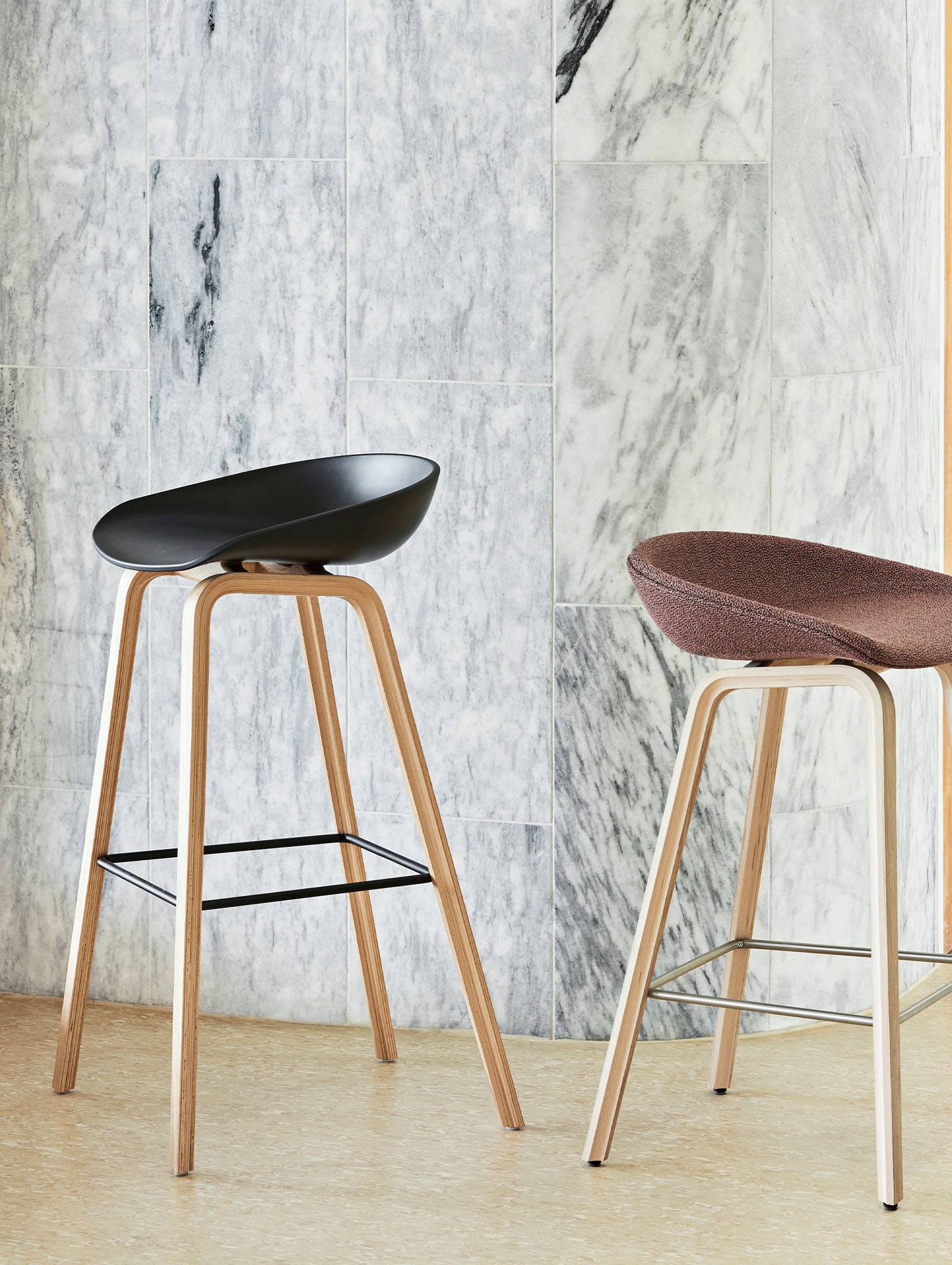 About A Stool AAS 32 by HAY - H 75 cm / Black Shell / Lacquered Oak Base
