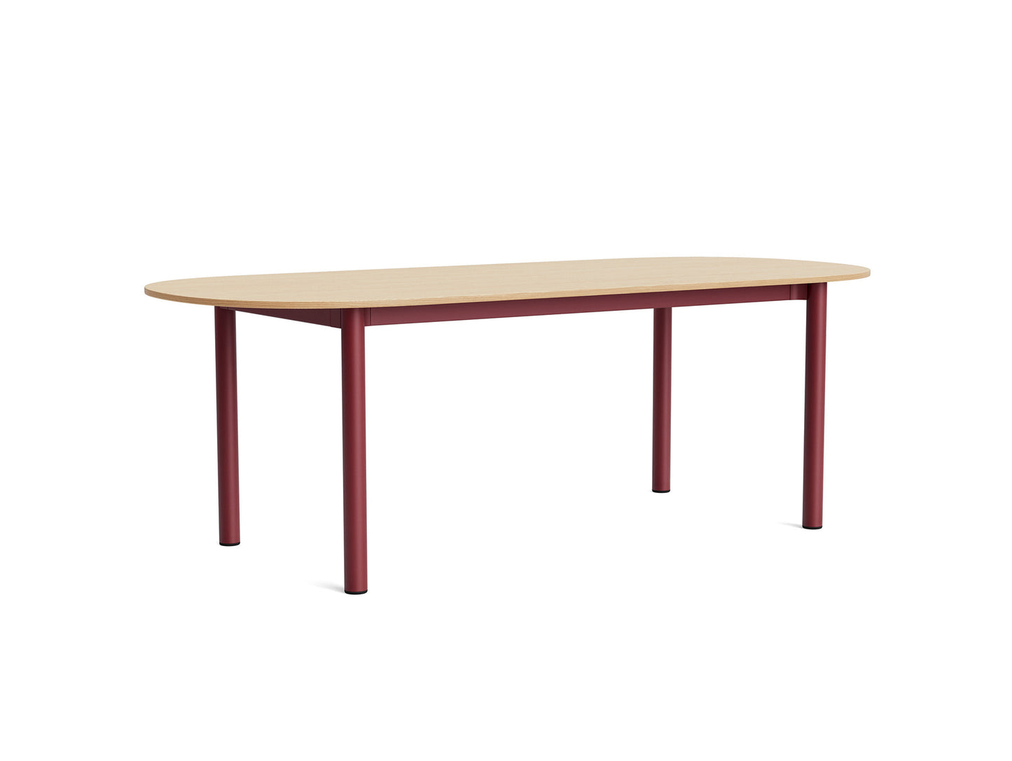 Annex Table Oblong by HAY - L220 cm / Oak Veneer Tabletop / Barn Red Aluminium Legs