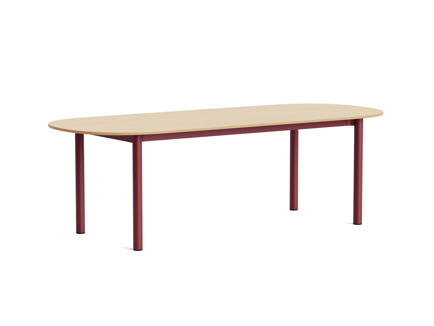 Annex Table Oblong by HAY - L240 cm / Oak Veneer Tabletop / Barn Red Aluminium Legs