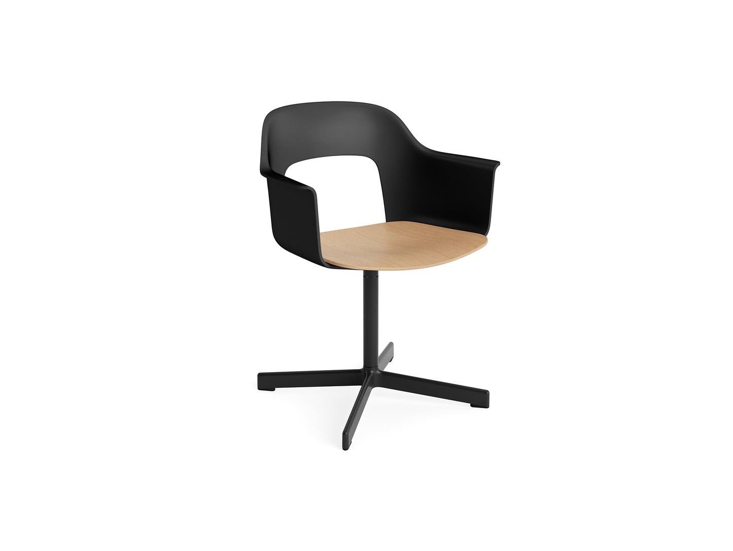 Layout Armchair 232 Swivel Base by HAY - Black Aluminium Base / Black / Oak