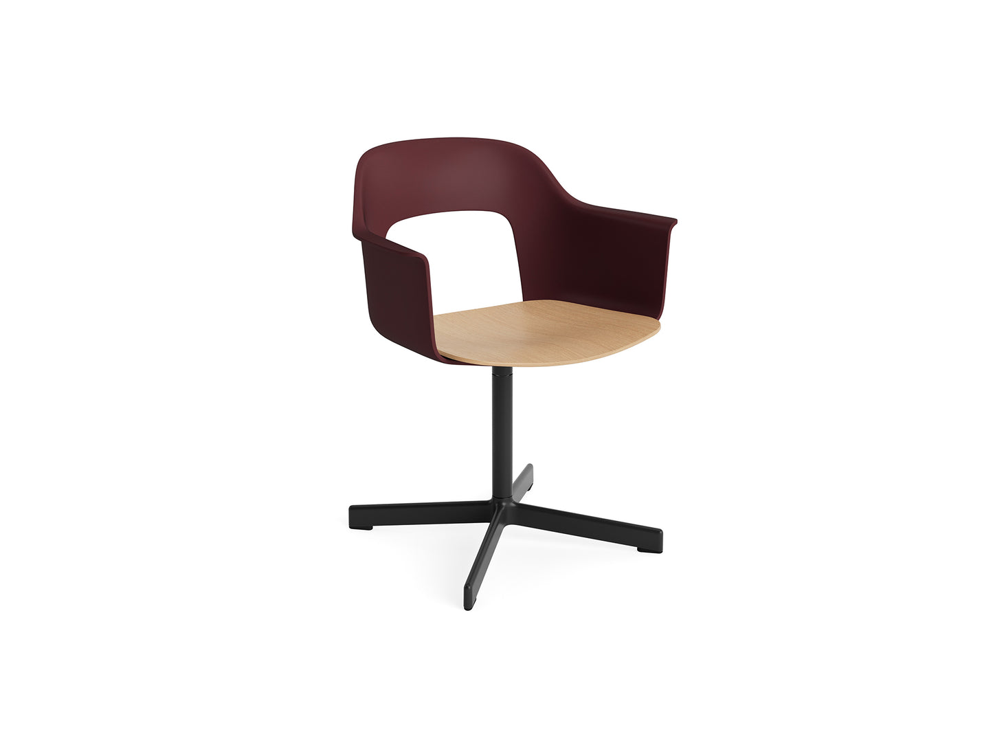 Layout Armchair 232 Swivel Base by HAY - Black Aluminium Base / Bordeaux / Oak