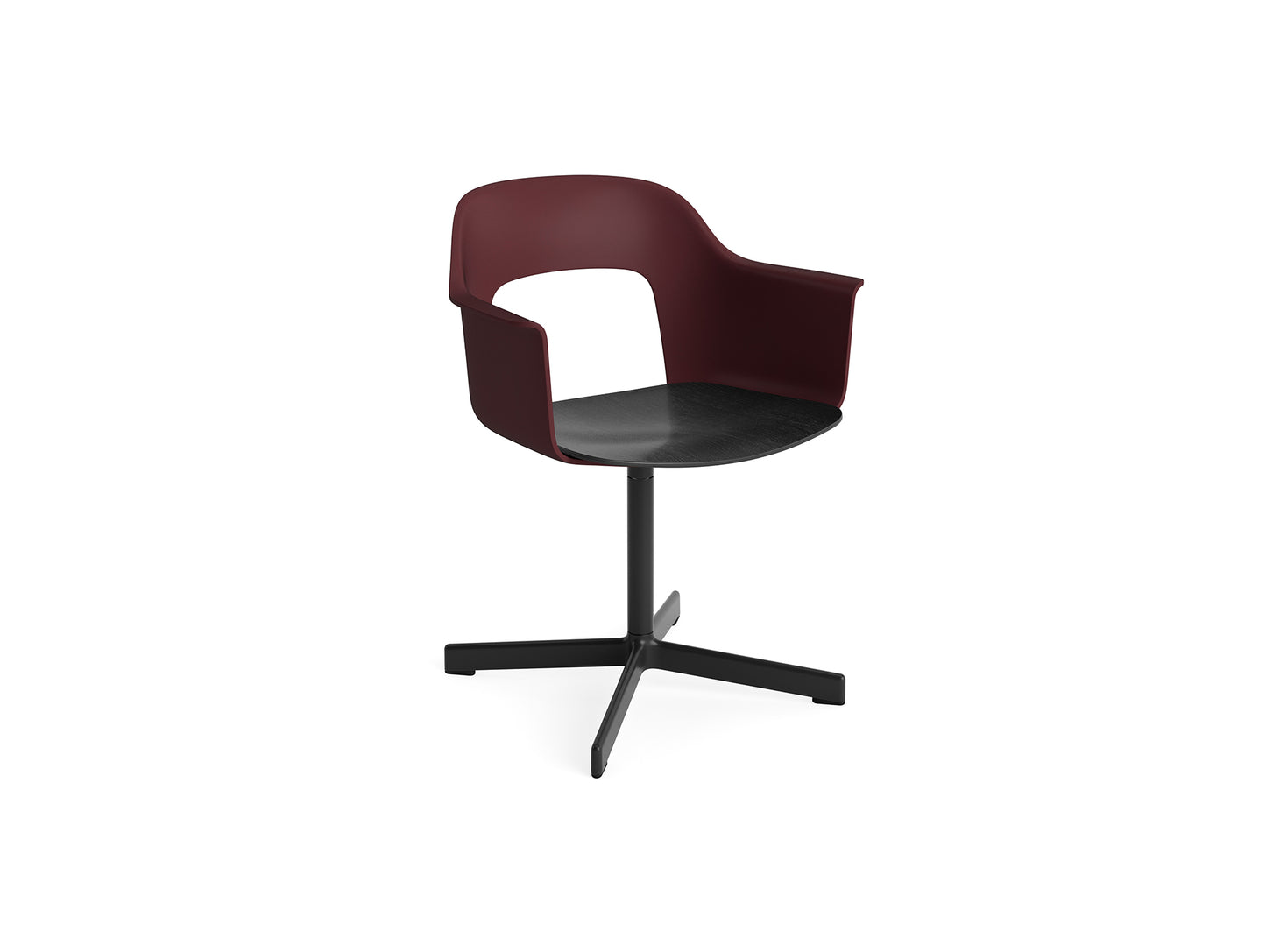 Layout Armchair 232 Swivel Base by HAY - Black Aluminium Base / Bordeaux / Black Oak