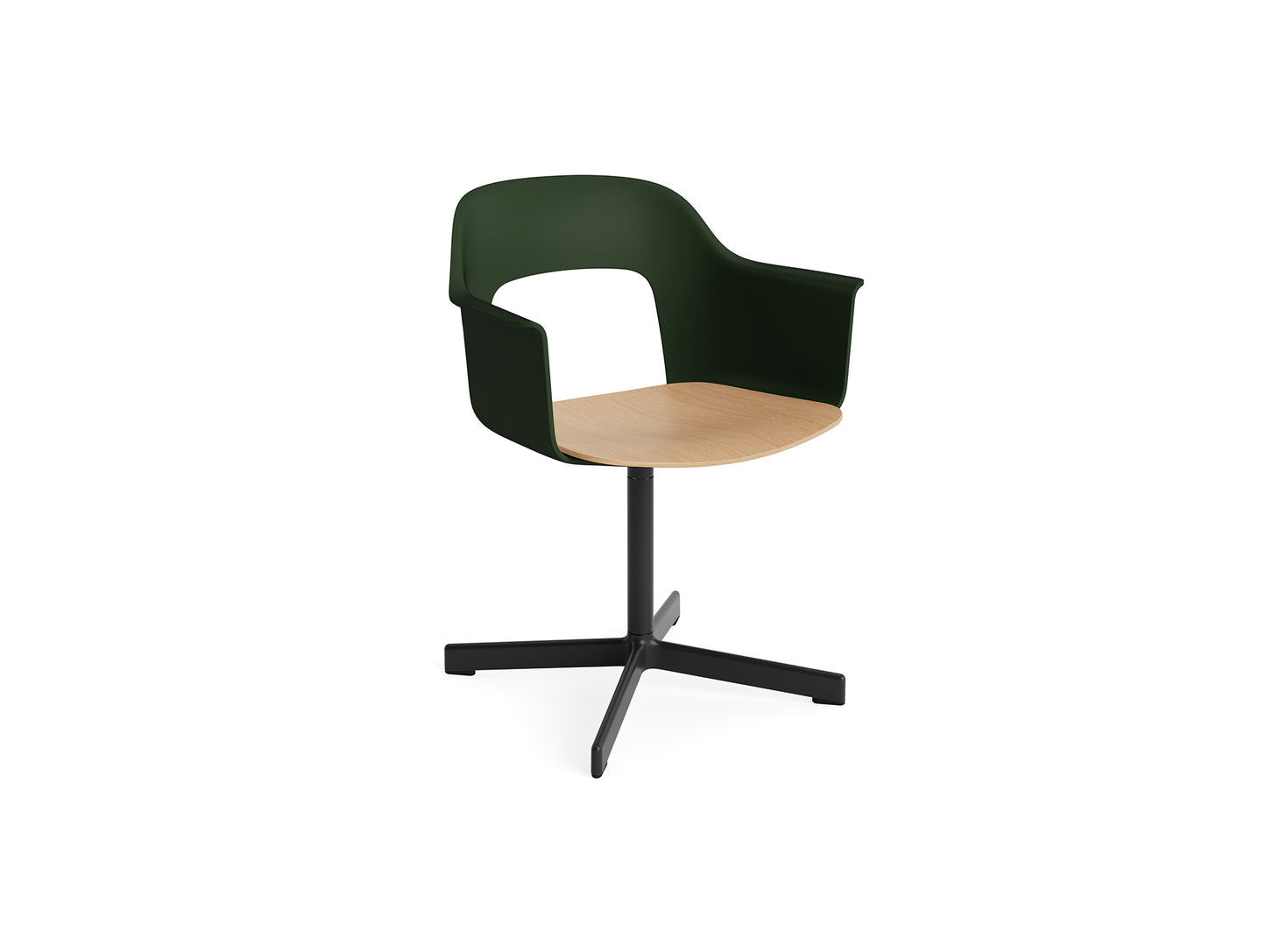 Layout Armchair 232 Swivel Base by HAY - Black Aluminium Base / Bottle Green / Oak