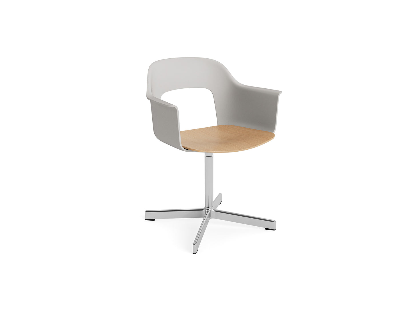 Layout Armchair 232 Swivel Base by HAY - Polished Aluminium Base / Sky Grey / Oak