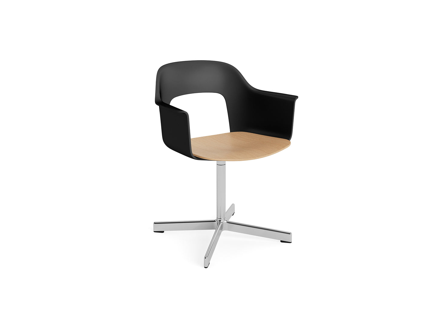 Layout Armchair 232 Swivel Base by HAY - Polished Aluminium Base / Black / Oak