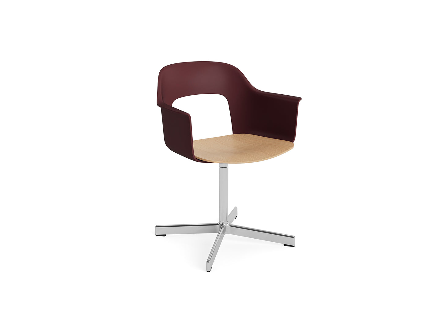 Layout Armchair 232 Swivel Base by HAY - Polished Aluminium Base / Bordeaux / Oak
