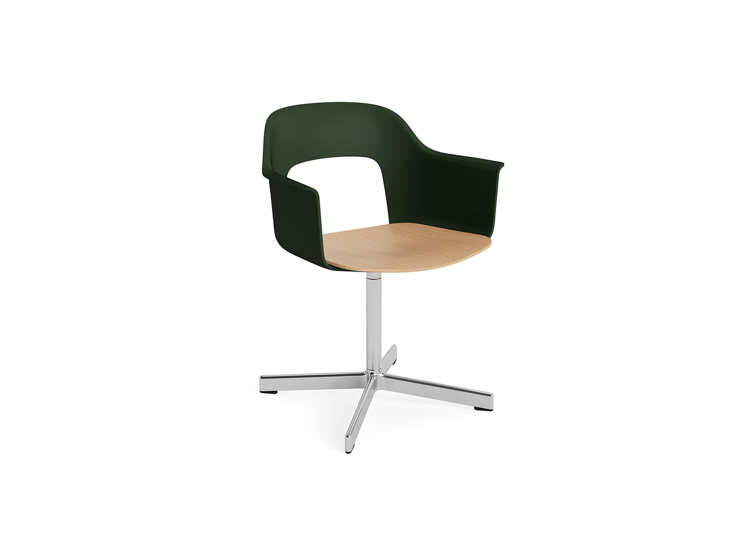 Layout Armchair 232 Swivel Base by HAY - Polished Aluminium Base / Bottle Green / Oak