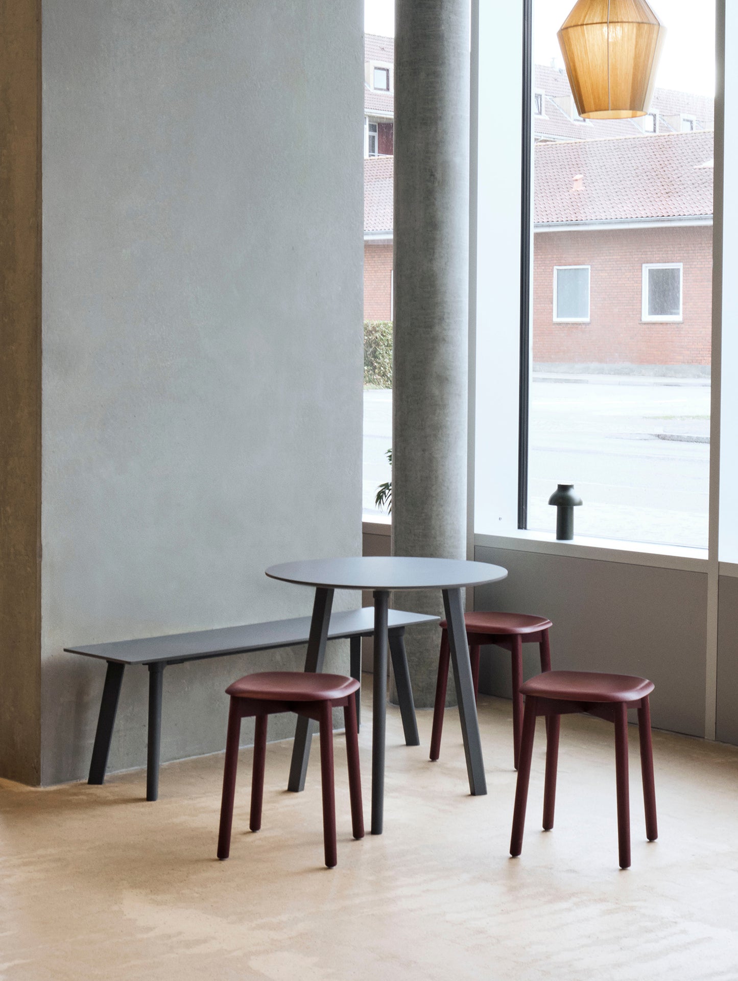 Copenhague Deux Table CPH 220 by HAY - Stone Grey Lacquered Beech Base / Stone Grey Laminate