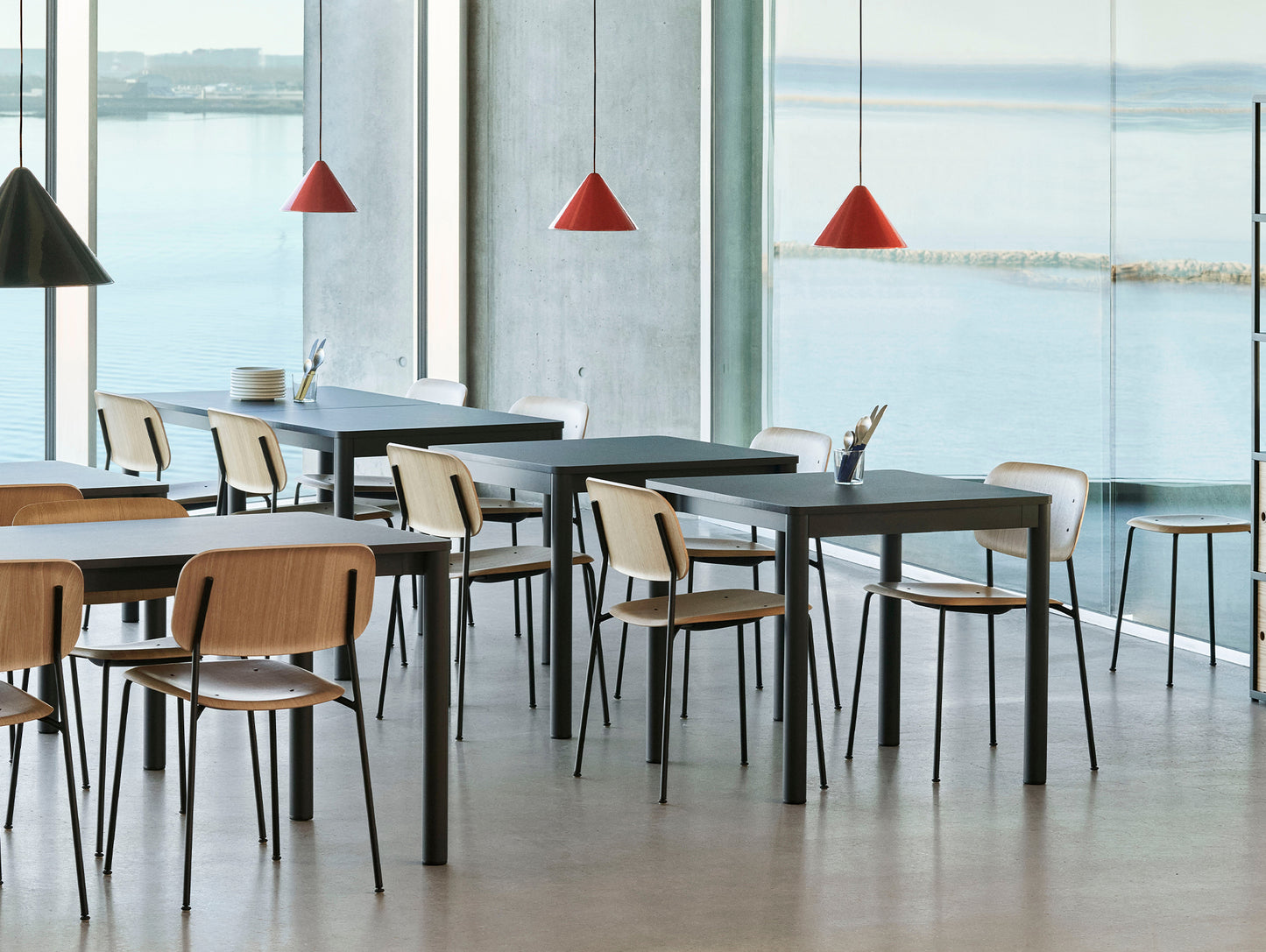 Annex Table Flush by HAY - 80x80 / Dark Grey Linoleum Top / Charcoal Aluminium Legs