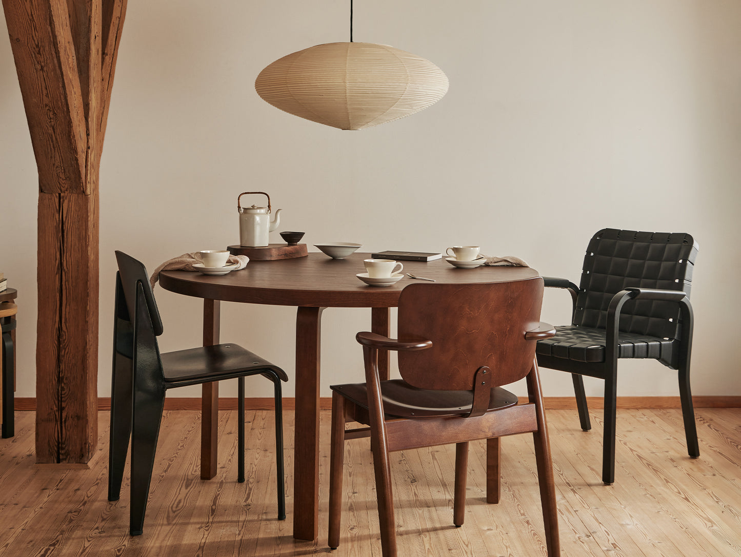 Aalto Table 91 Round by Artek - Walnut Stained Oak Veneer Top / Walnut Stained Birch Legs