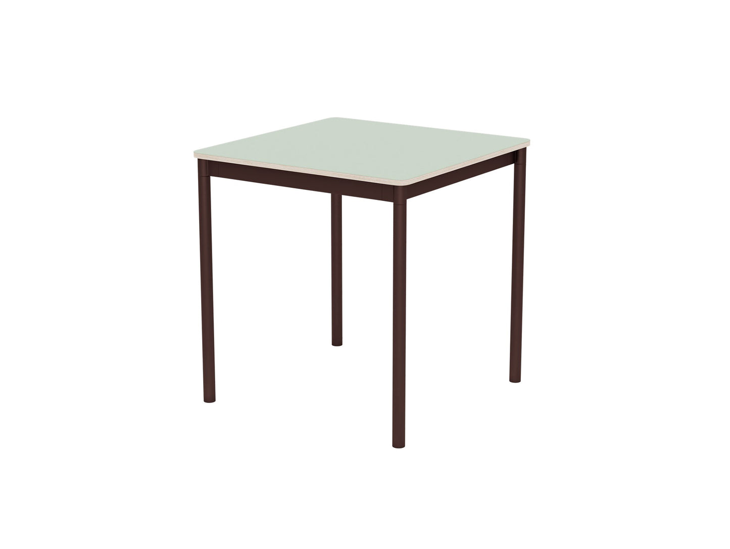 Base Table by Muuto - 70x70 / Light Green Laminate / Plywood Top with Brown Red Legs