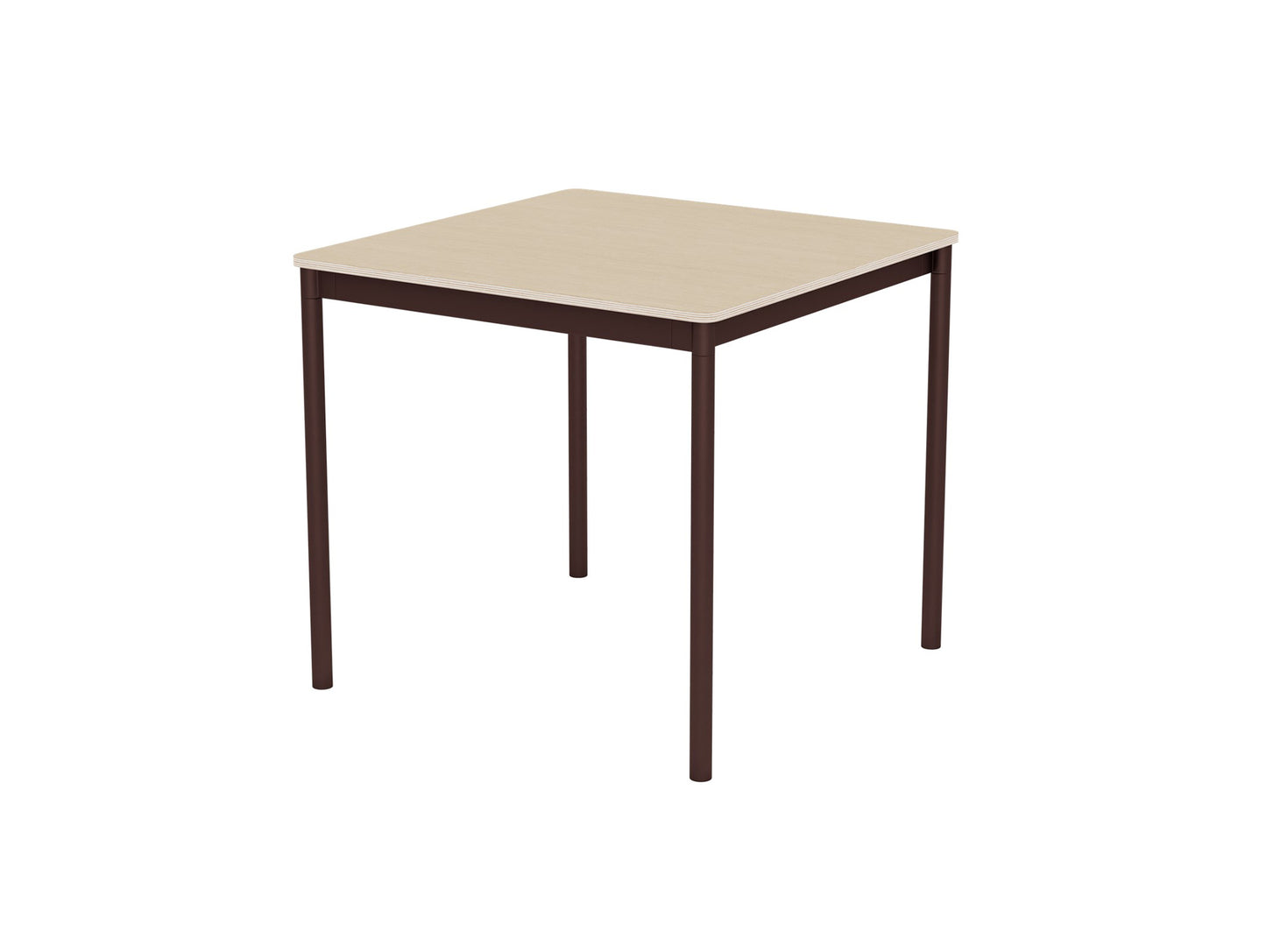 Base Table by Muuto - 80X80 / Oak Veneer / Plywood Top with Brown Red Legs