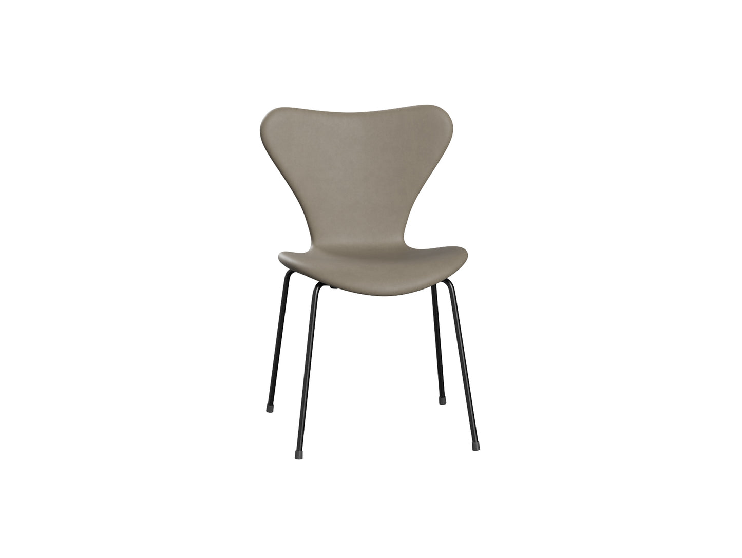 Series 7™ 3107 Dining Chair (Fully Upholstered) by Fritz Hansen - Black Steel / Essential Light Grey Leather