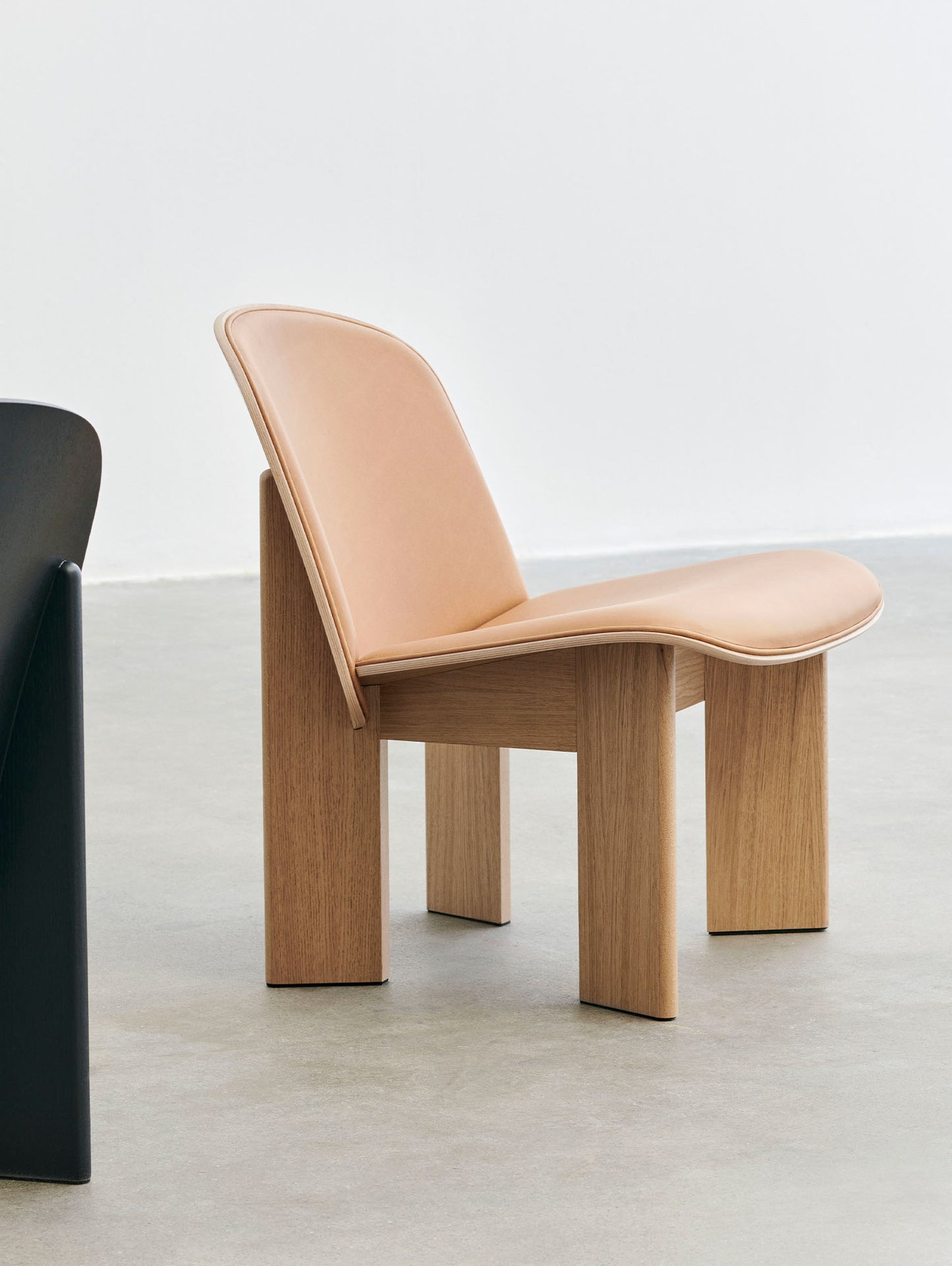 Chisel Lounge Chair (Front Upholstery) by HAY - Lacquered Oak / Cognac Sense Leather